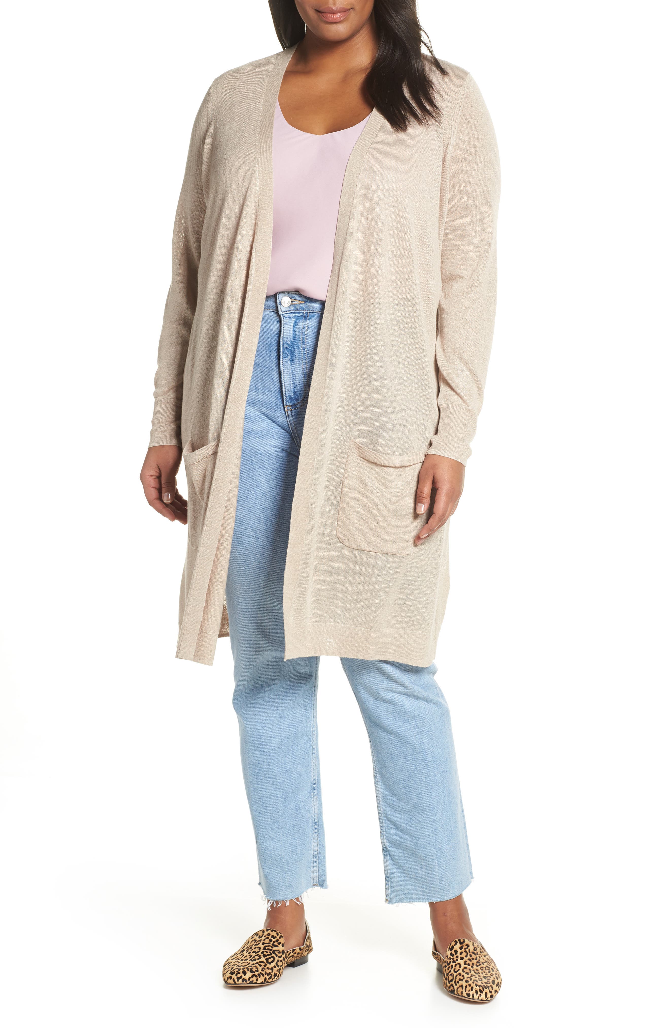 Plus Size Halogen Long Cardigan, Beige