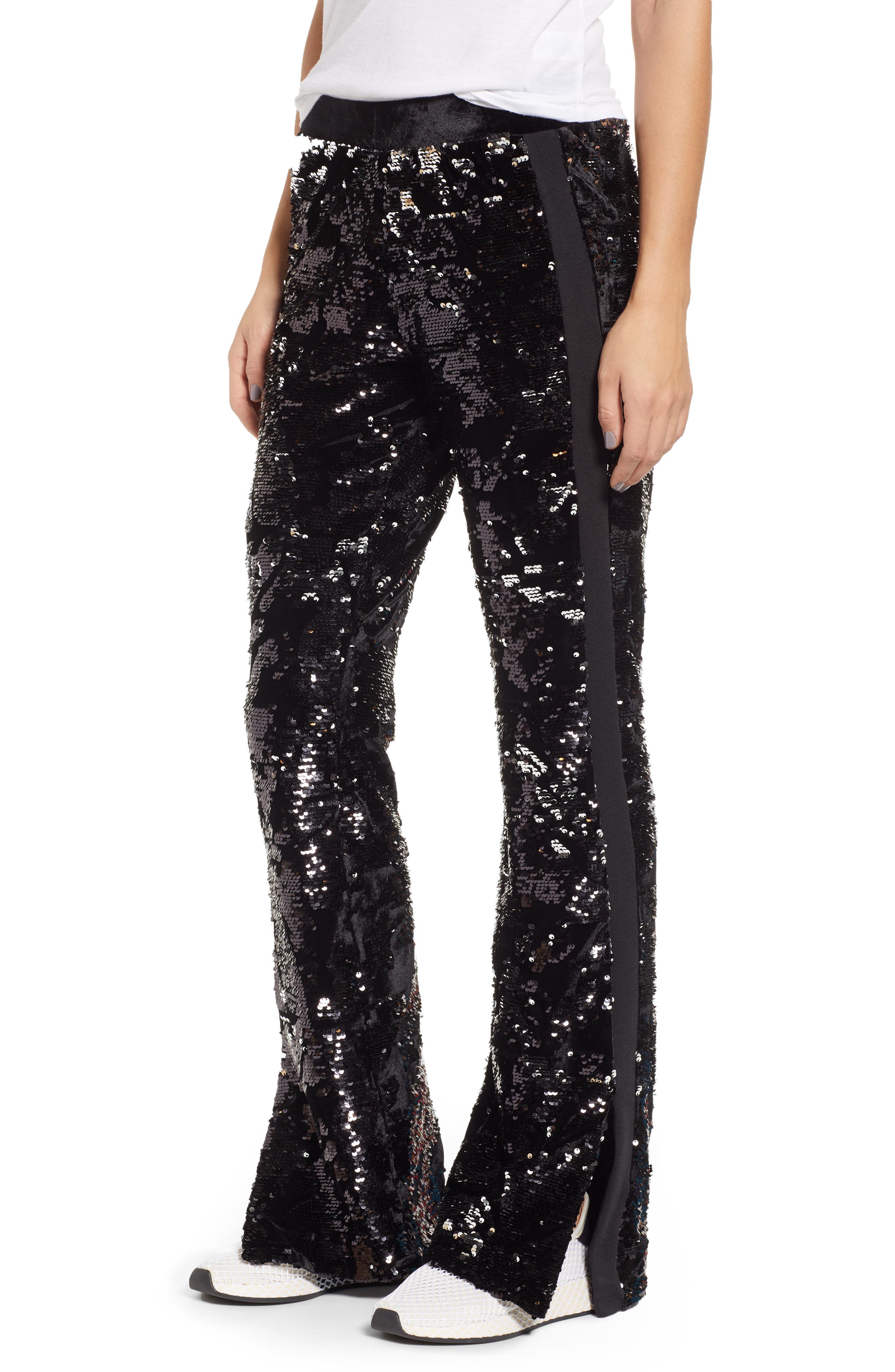 Pam & Gela Sequin Velour Flare Pants, Metallic