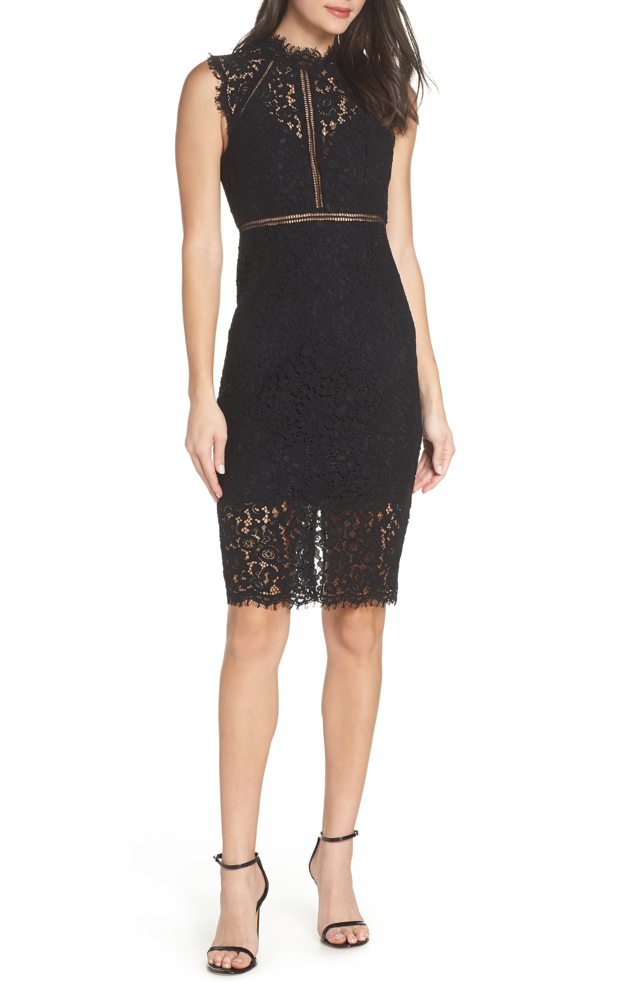 Bardot Lace Sheath Dress, Black