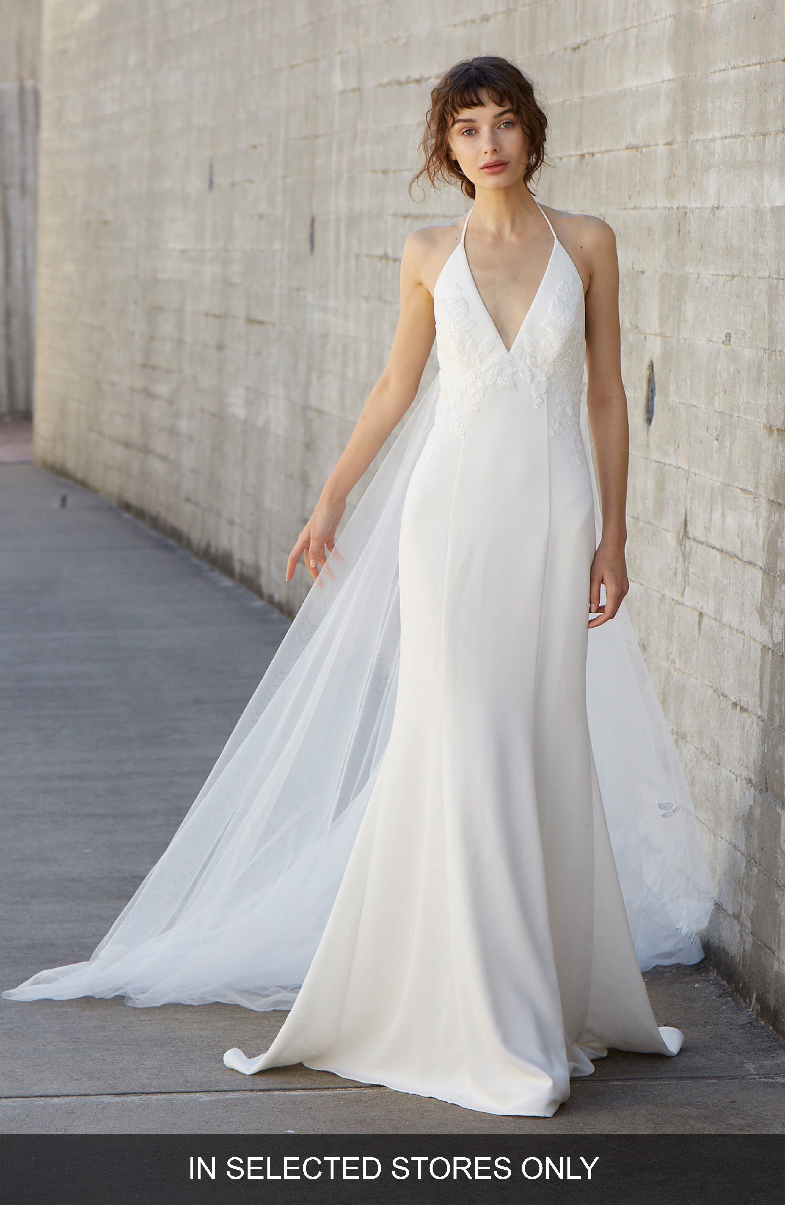 Nouvelle Amsale Olivia Embroidered Halter Neck Gown, Ivory