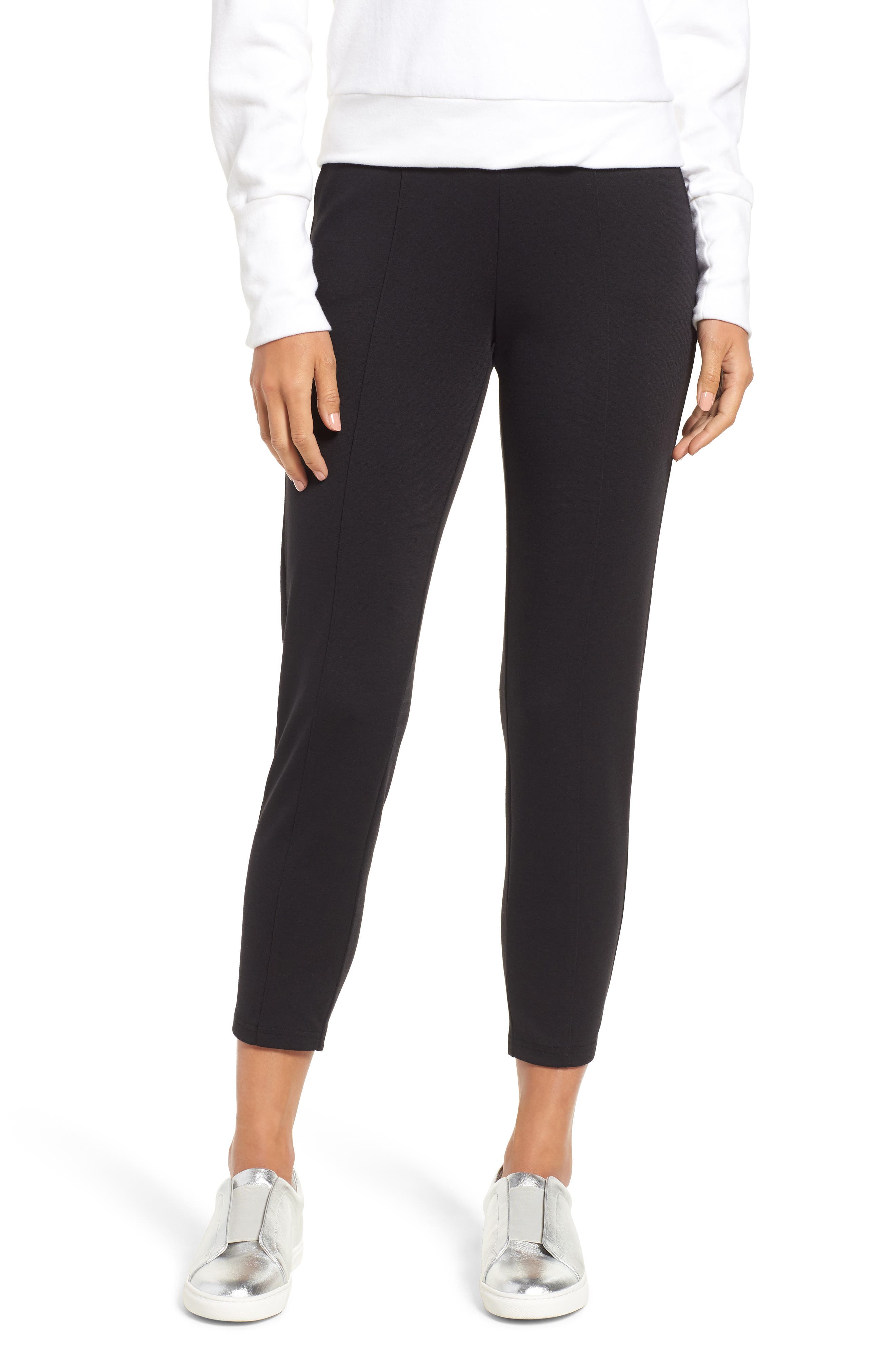 Hue Luxe Seamed Ponte Skimmer Leggings, Black