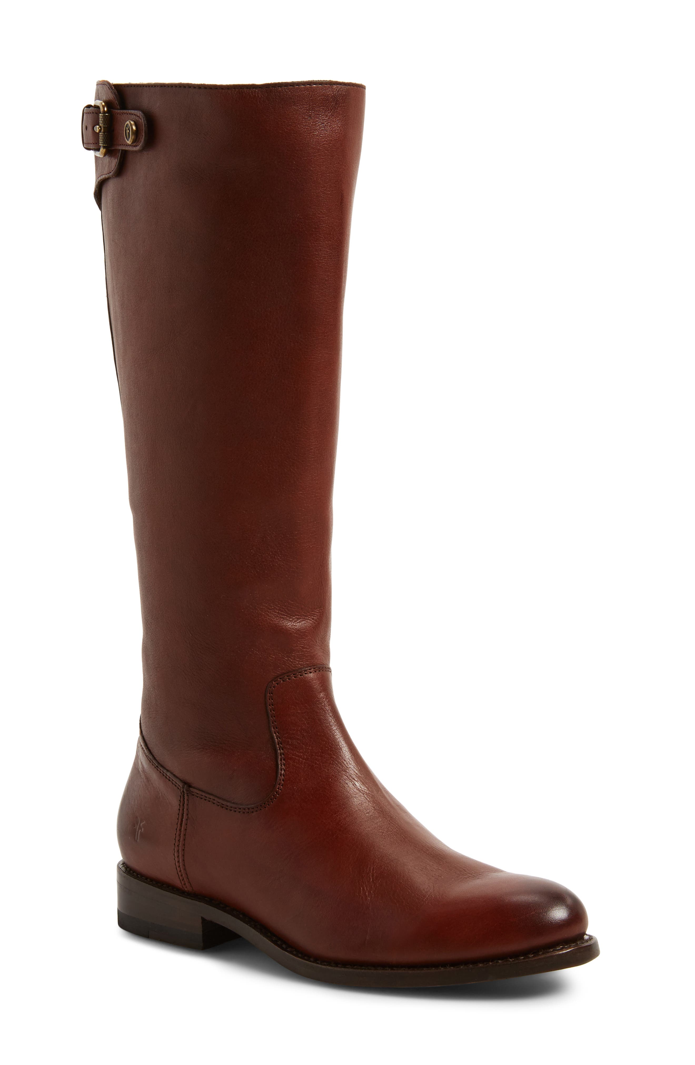 Frye Jayden Buckle Back Zip Boot, Ext Calf- Brown