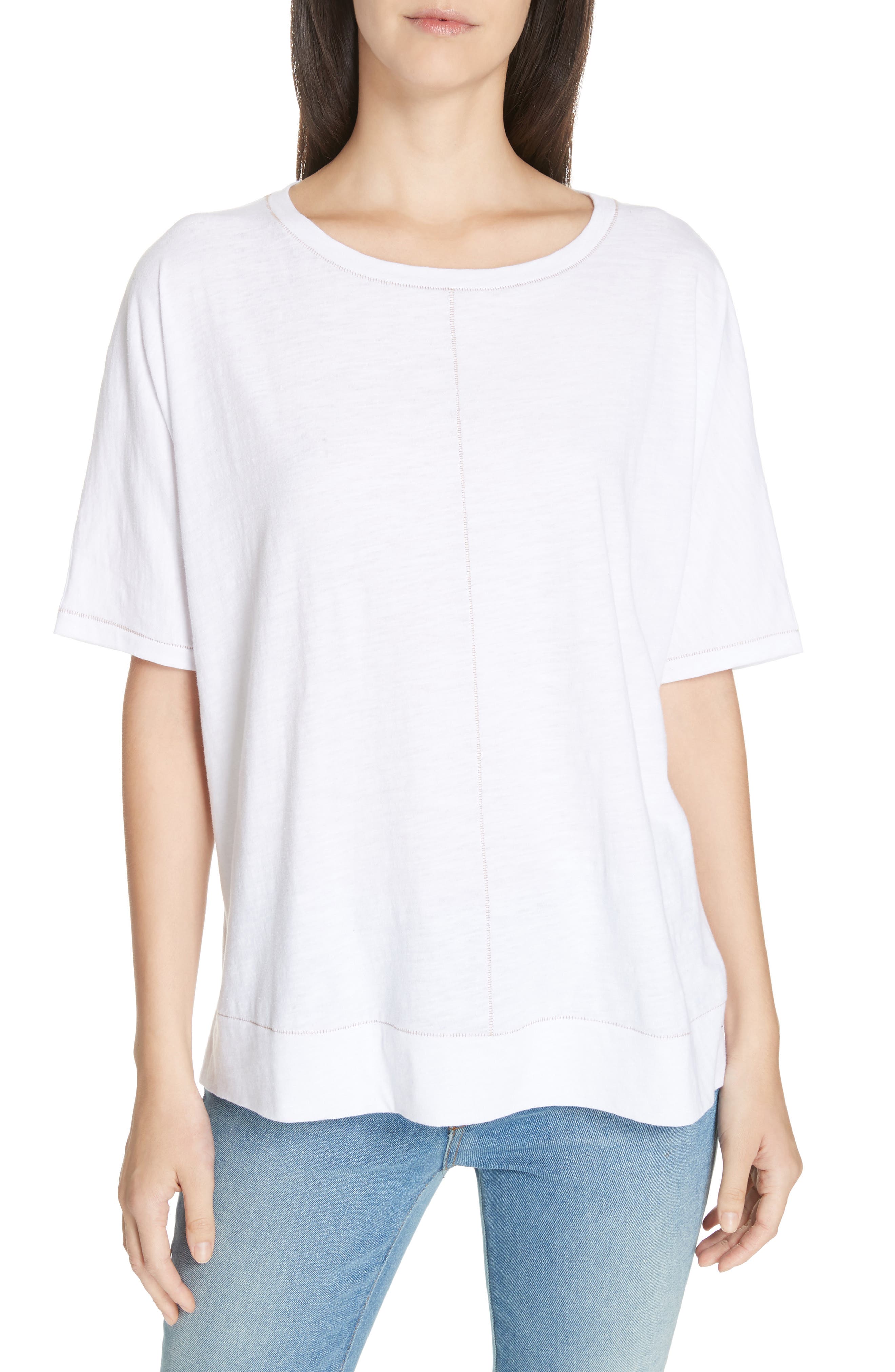 Eileen Fisher Jewel Neck Organic Cotton Tee, White