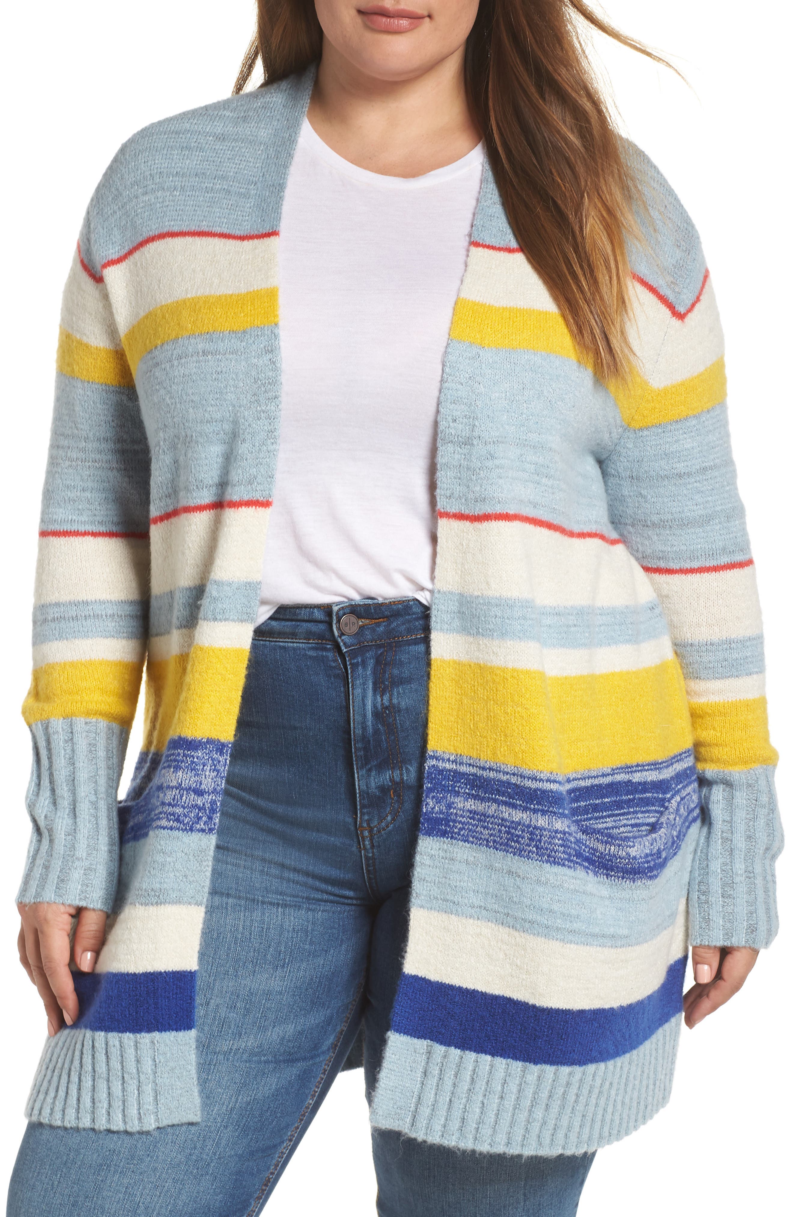 Plus Size Caslon Stripe Cardigan, Green