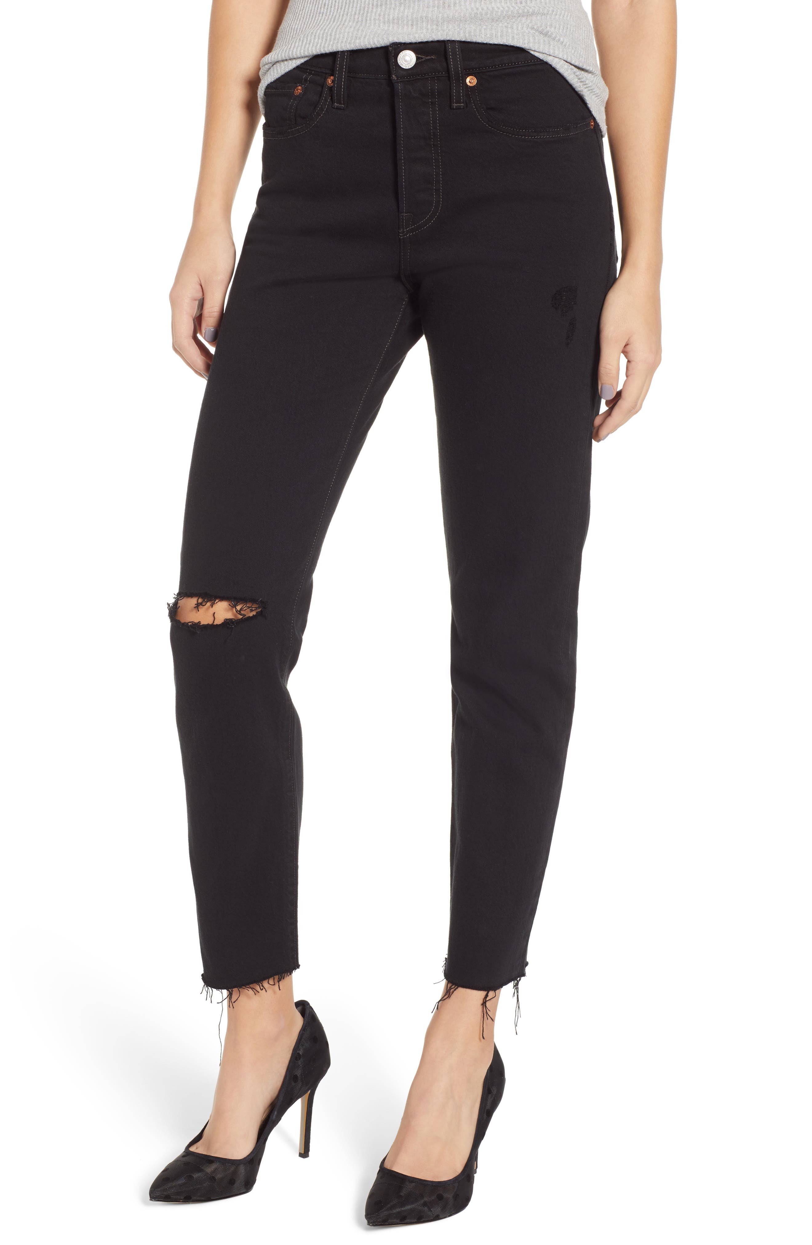 wedgie icon fit ripped high waist ankle jeans