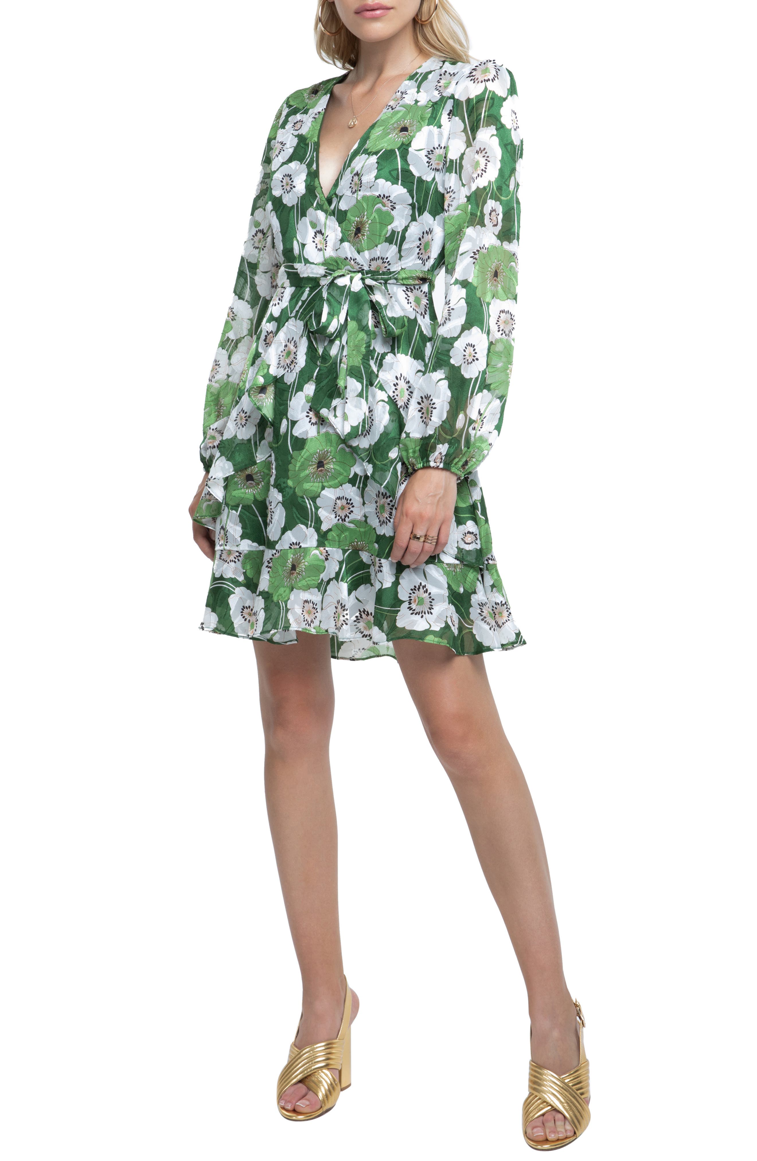 Astr The Label Ruffle Front Dress, Green