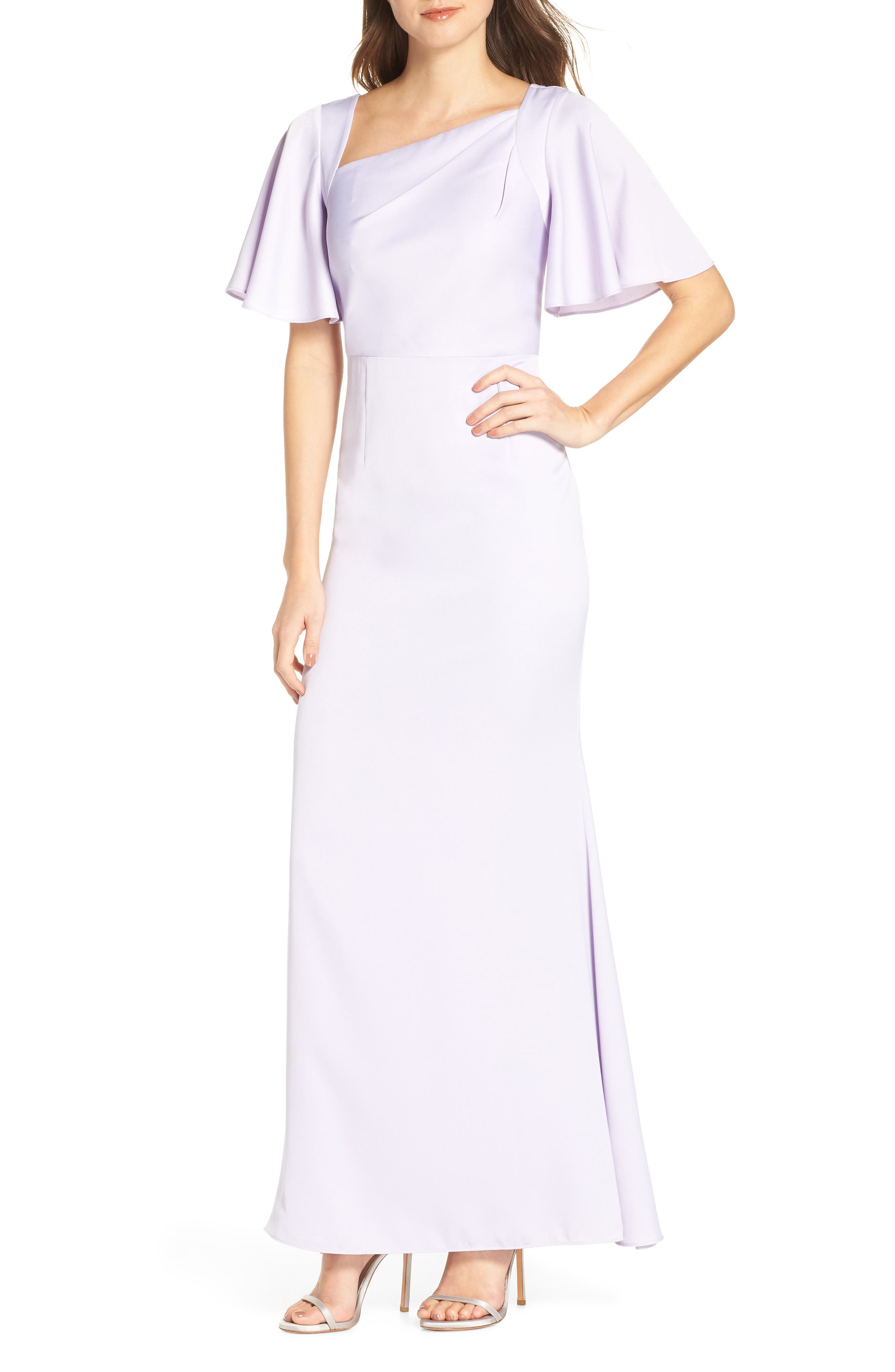 Petite Vince Camuto Asymmetrical Neckline Evening Dress, Purple