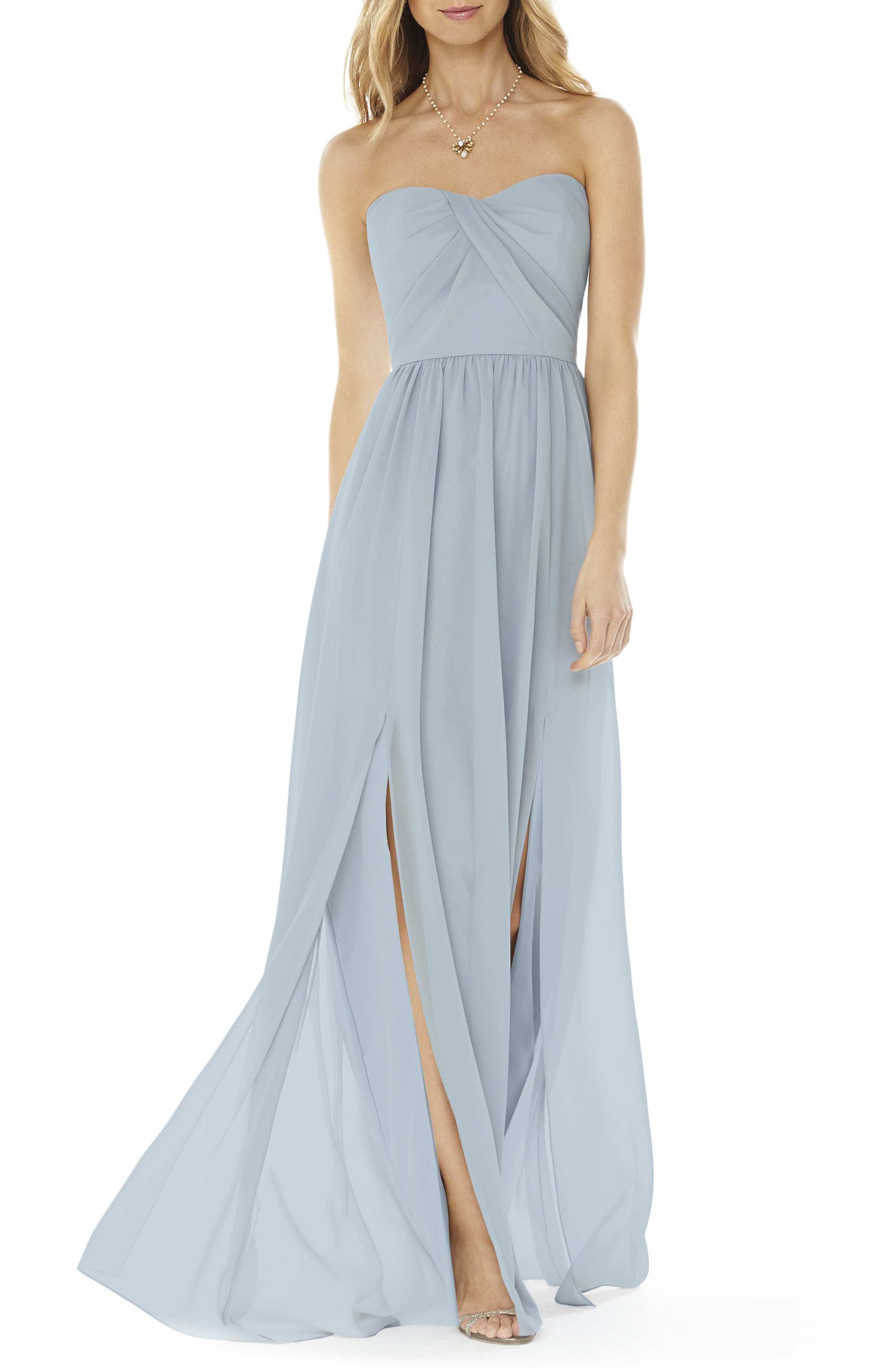 Social Bridesmaids Strapless Georgette Gown, Blue