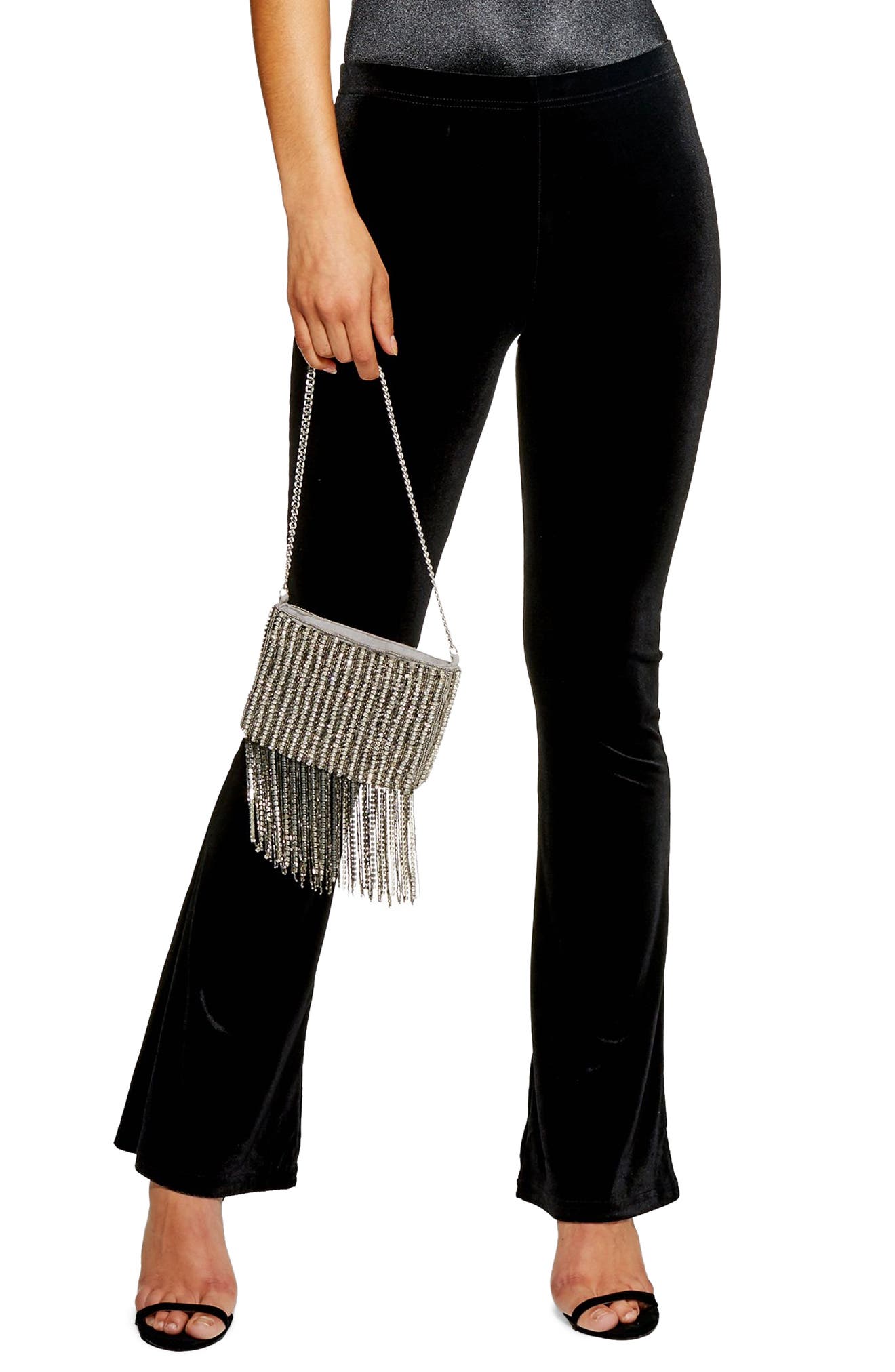 Topshop Velvet Flare Pants, US (fits like 0) - Black