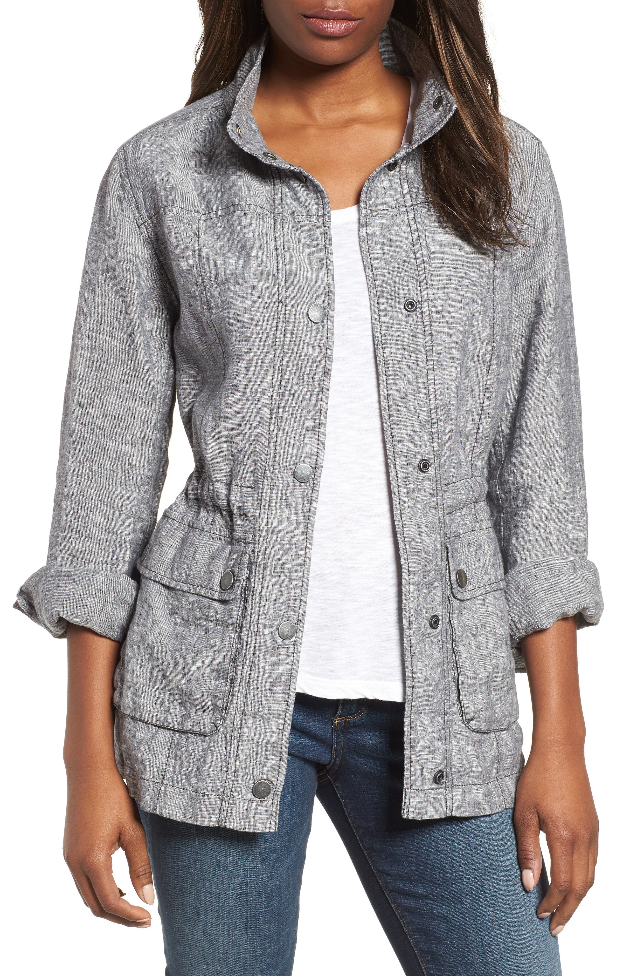 Caslon® Cinch Waist Linen Utility Jacket (Regular & Petite) Nordstrom