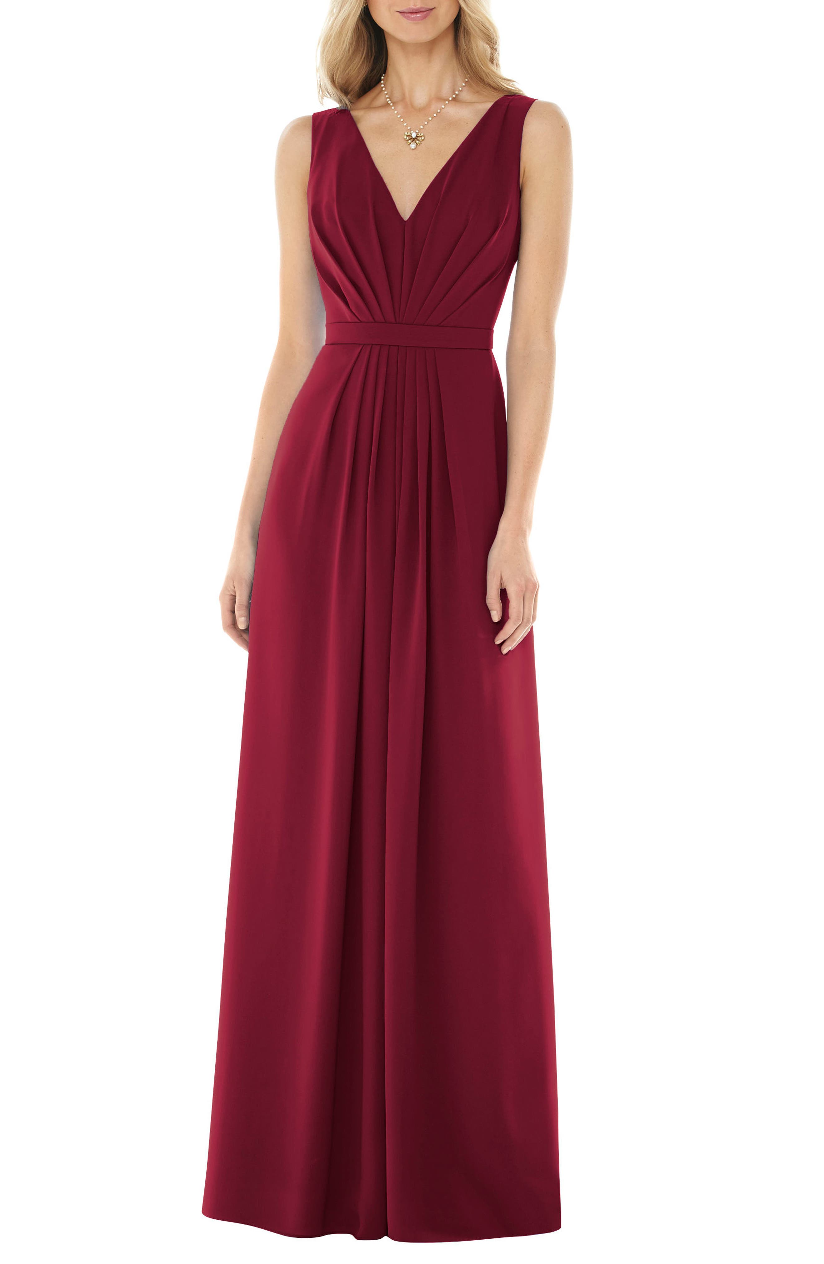 Social Bridesmaids V-Neck Georgette Gown, Burgundy