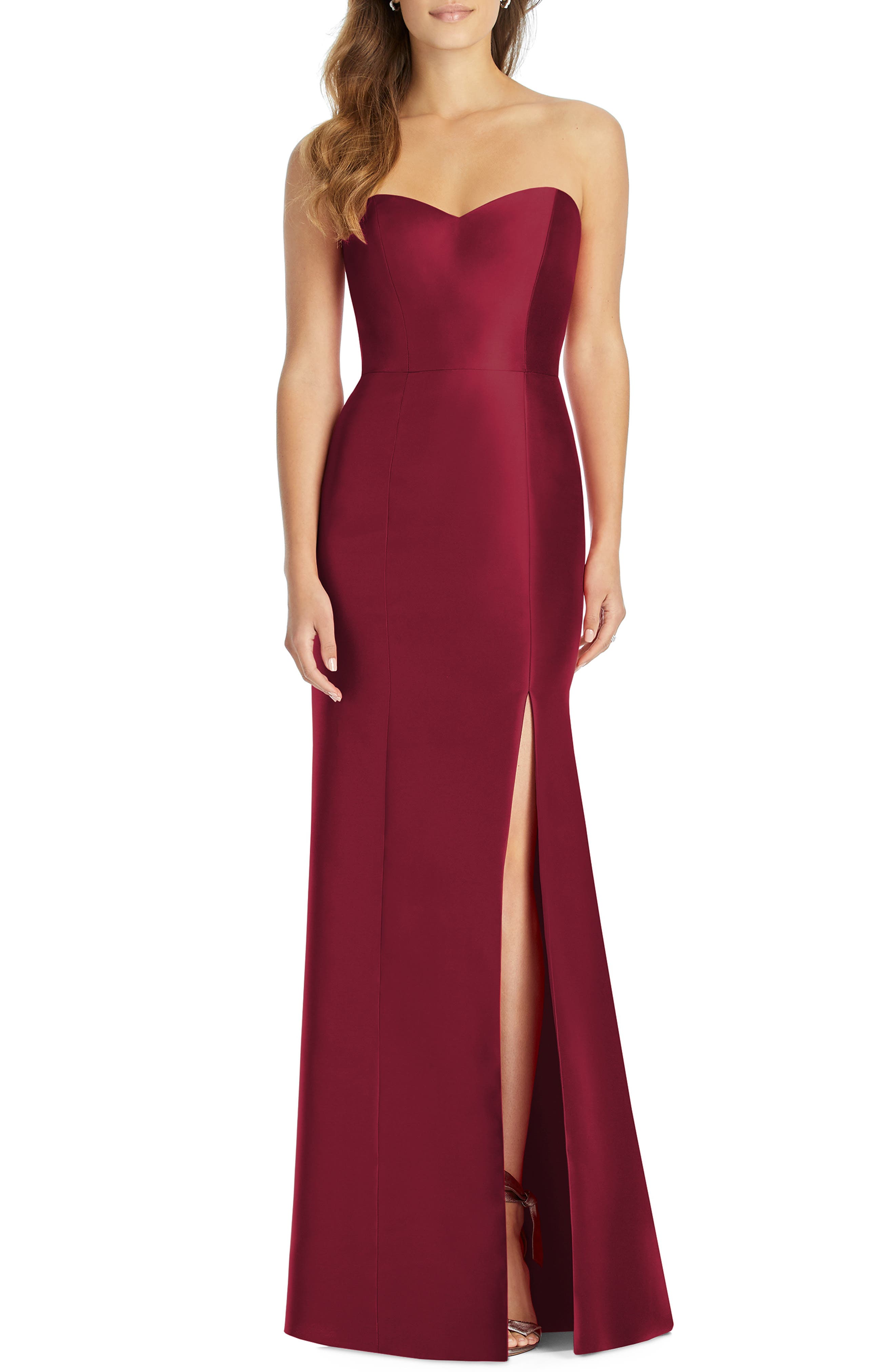 Alfred Sung Sateen Twill Strapless Trumpet Gown, Burgundy