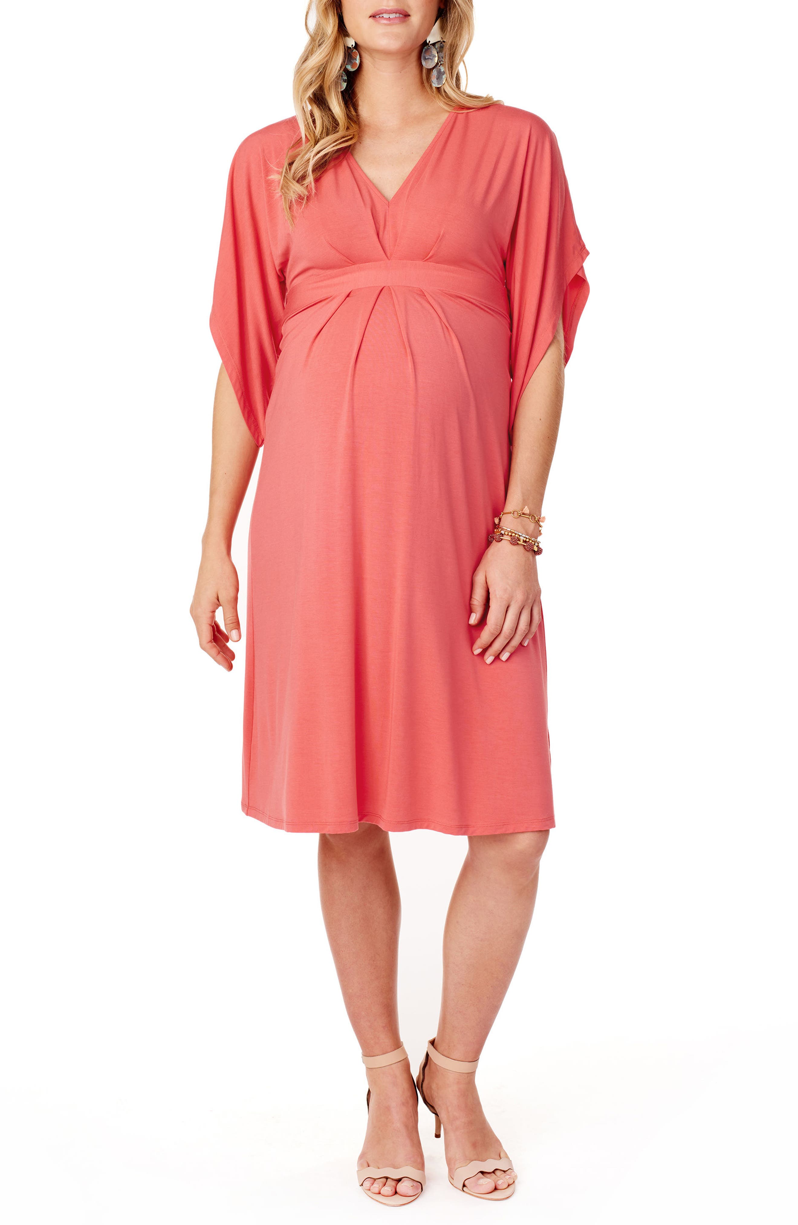 Ingrid & Isabel Split Kimono Sleeve Maternity Dress, Coral
