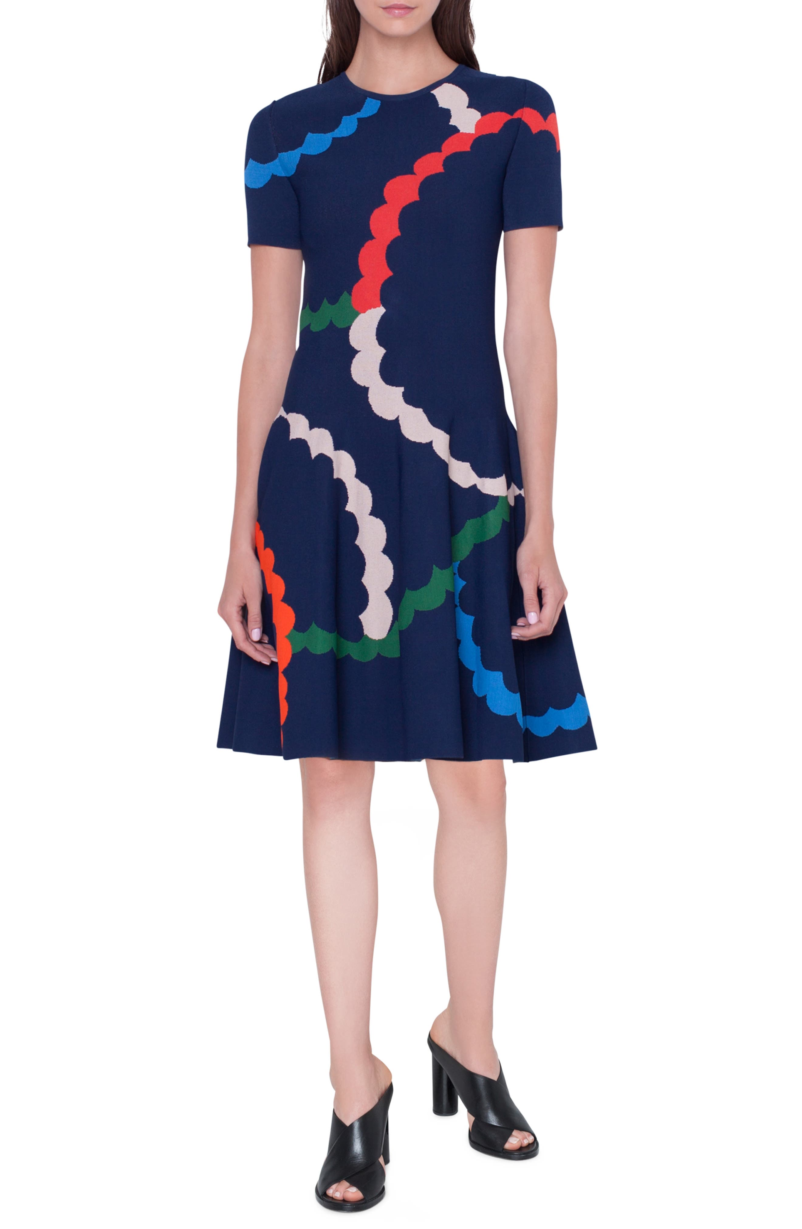 Akris Punto Memphis Fit & Flare Jacquard Dress, Blue