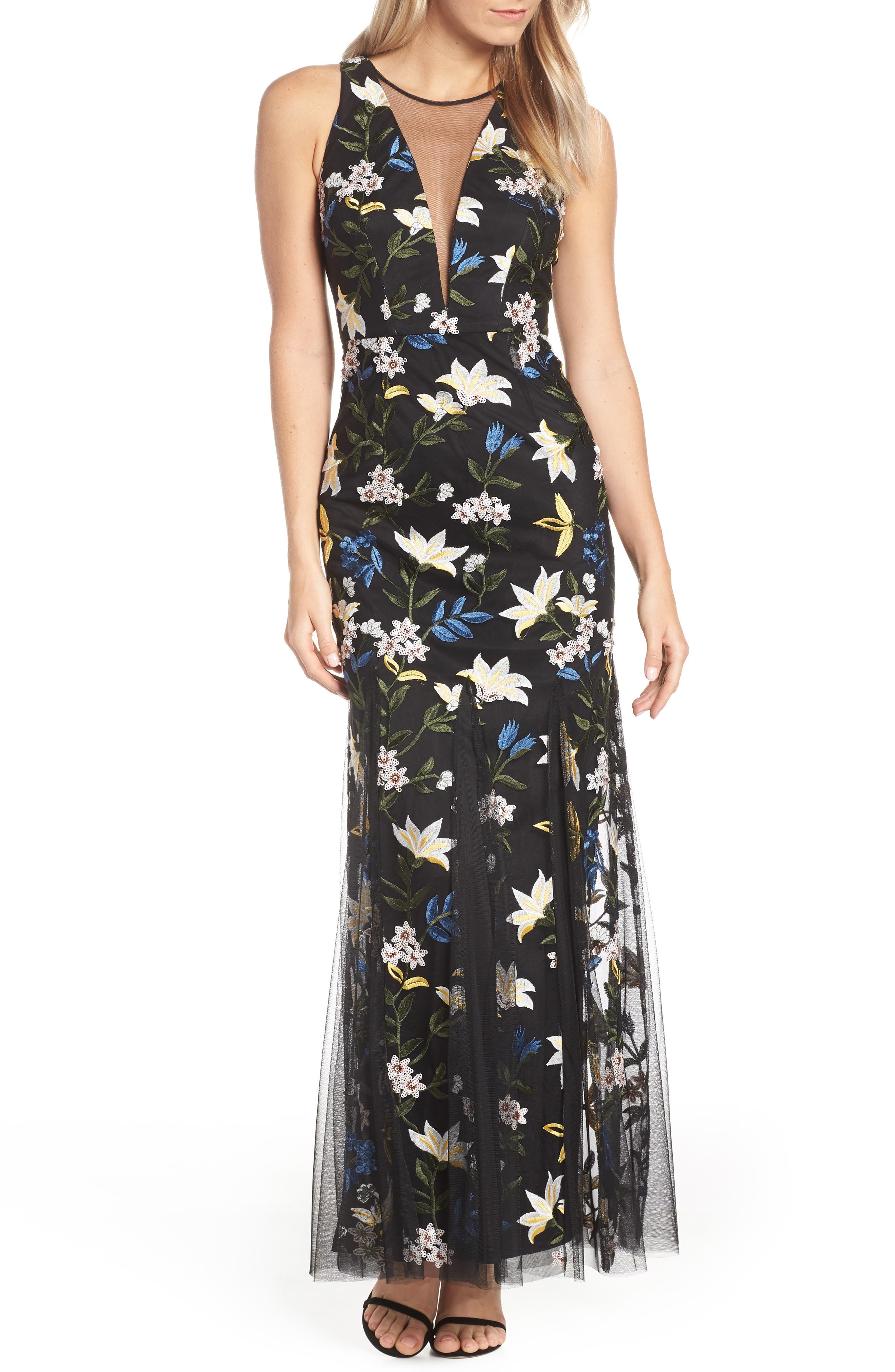 Adrianna Papell Sequin Embroidery Gown, Blue