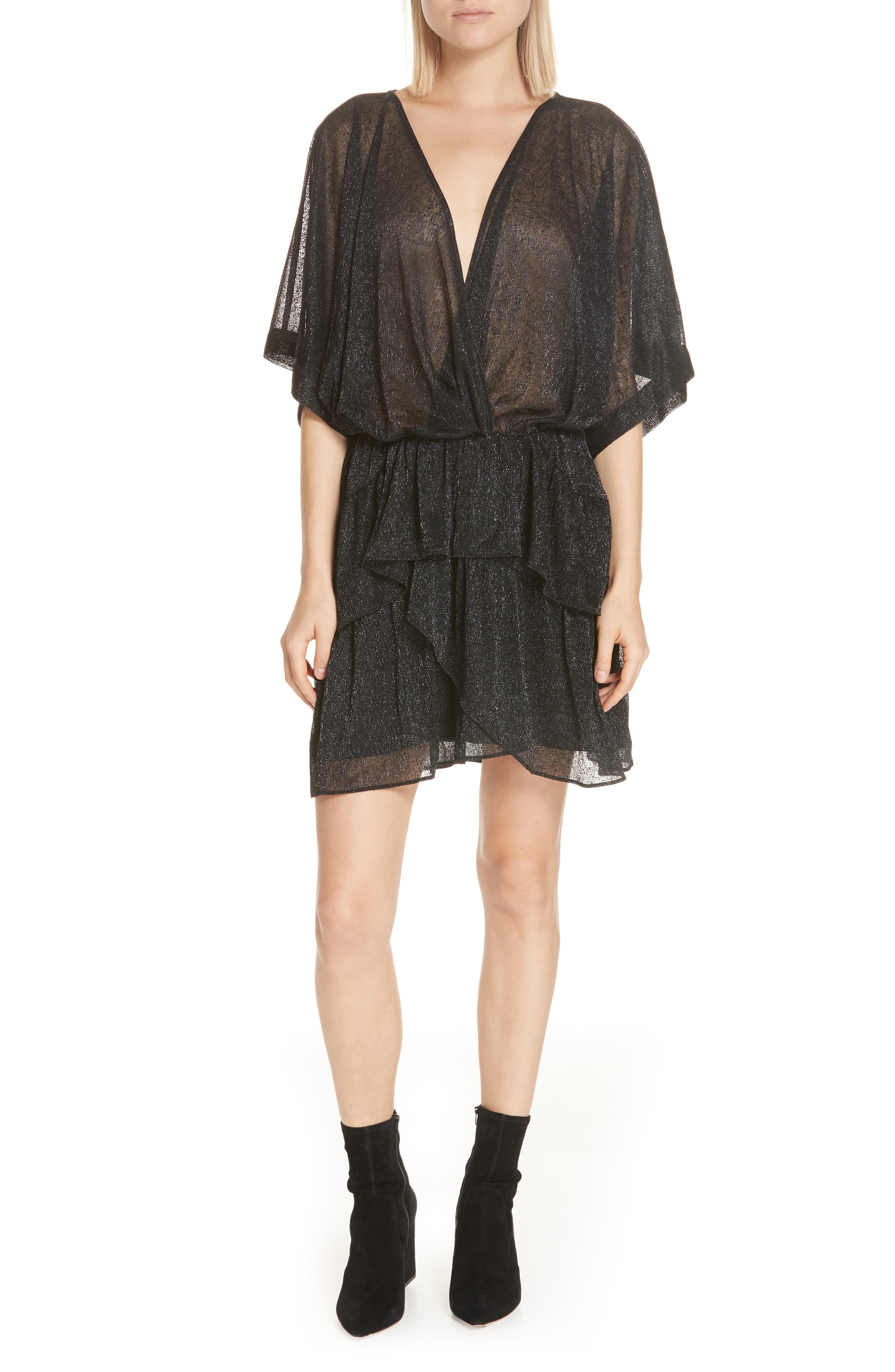 Iro Wide Metallic Tiered Minidress, US / 40 FR - Black