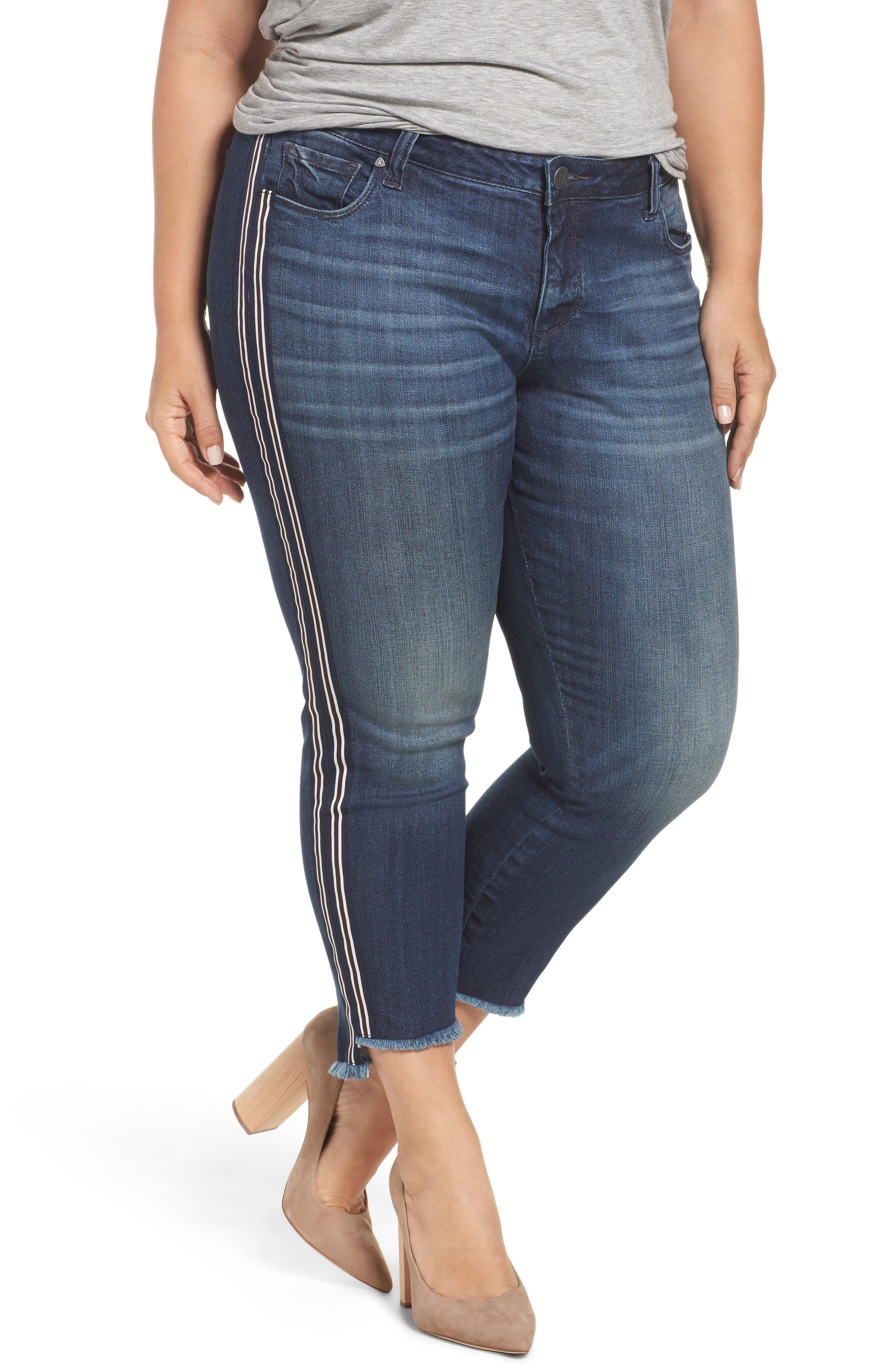 Plus Size Kut From The Kloth Reese Side Stripe Uneven Ankle Jeans, Blue