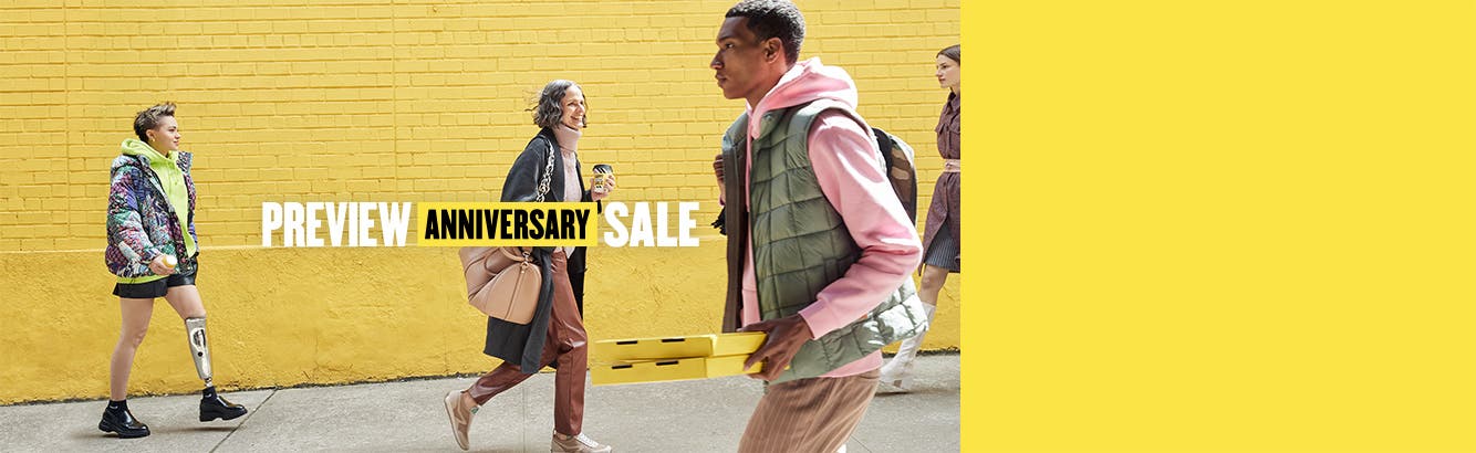 Preview Anniversary Sale; people walking in fall clothing.