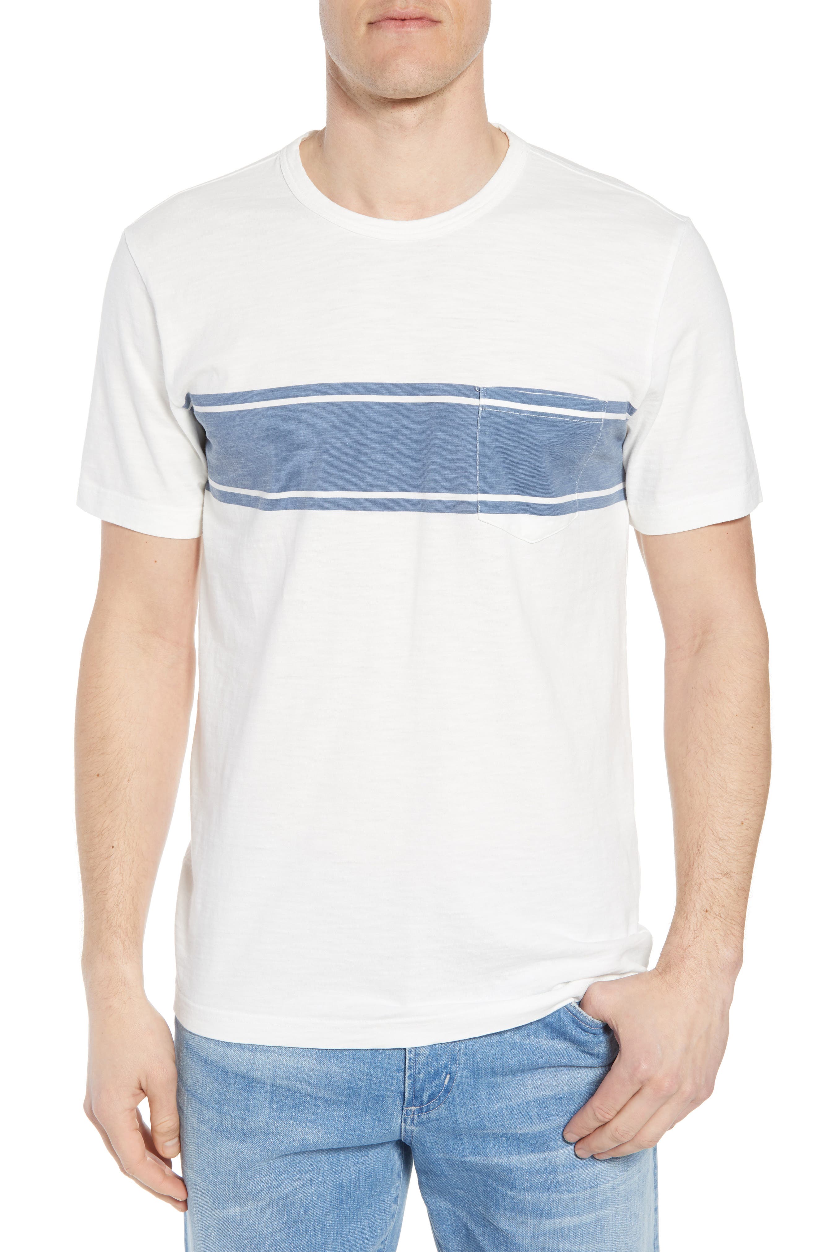 Faherty Surf Stripe Pocket T-Shirt, White