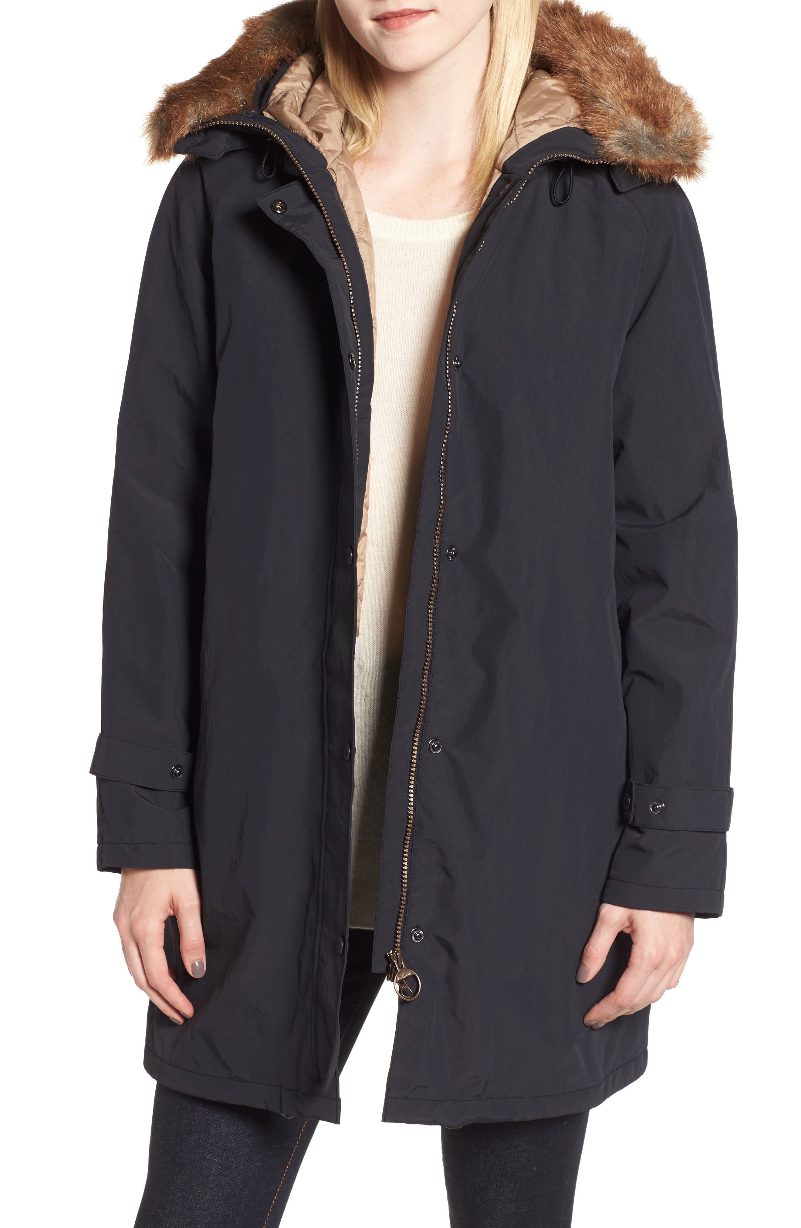 Barbour Dexy Jacket With Faux Fur Trim, US / 12 UK - Black