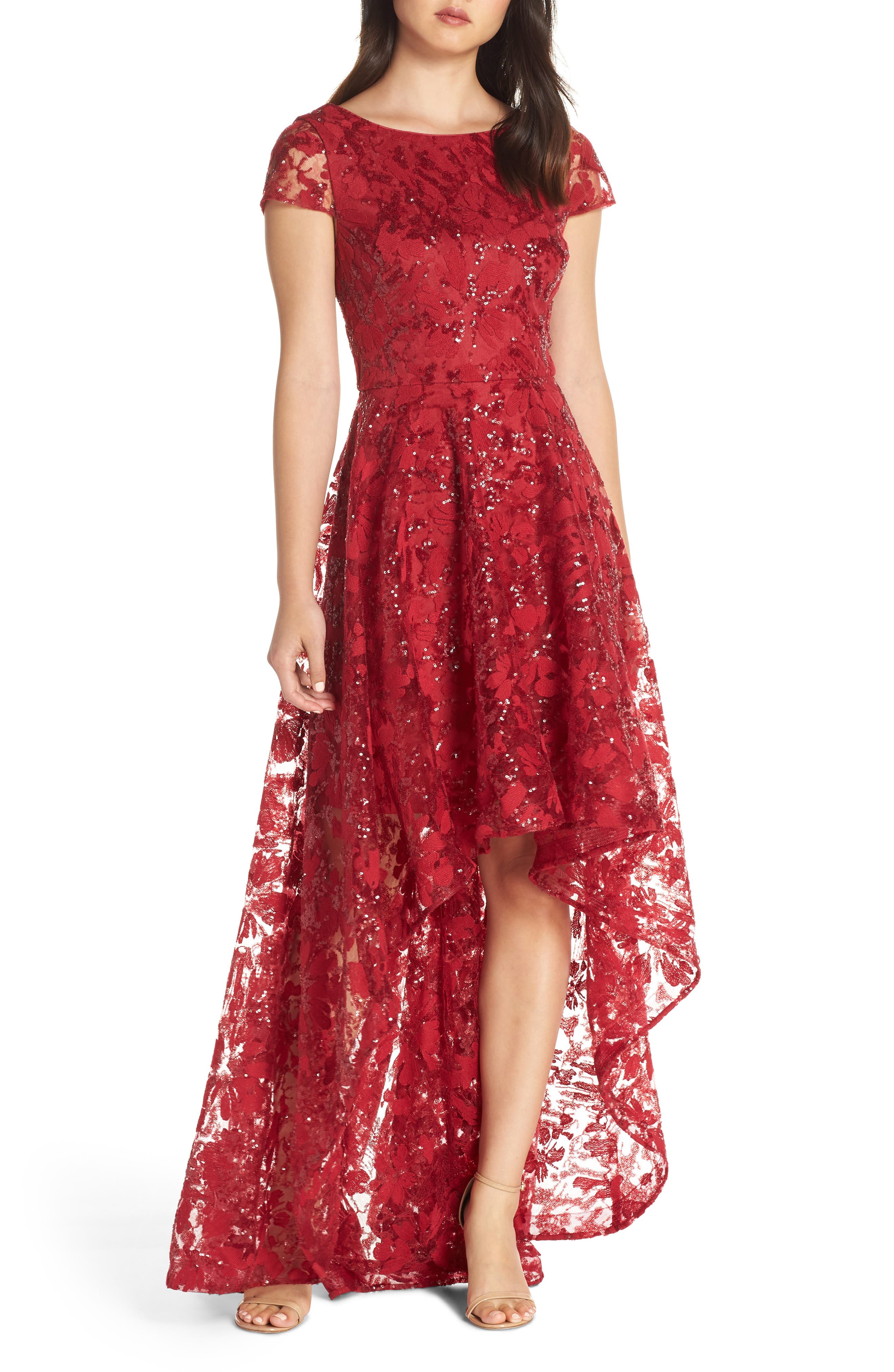 Eliza J Embroidered Embellished High/low Gown