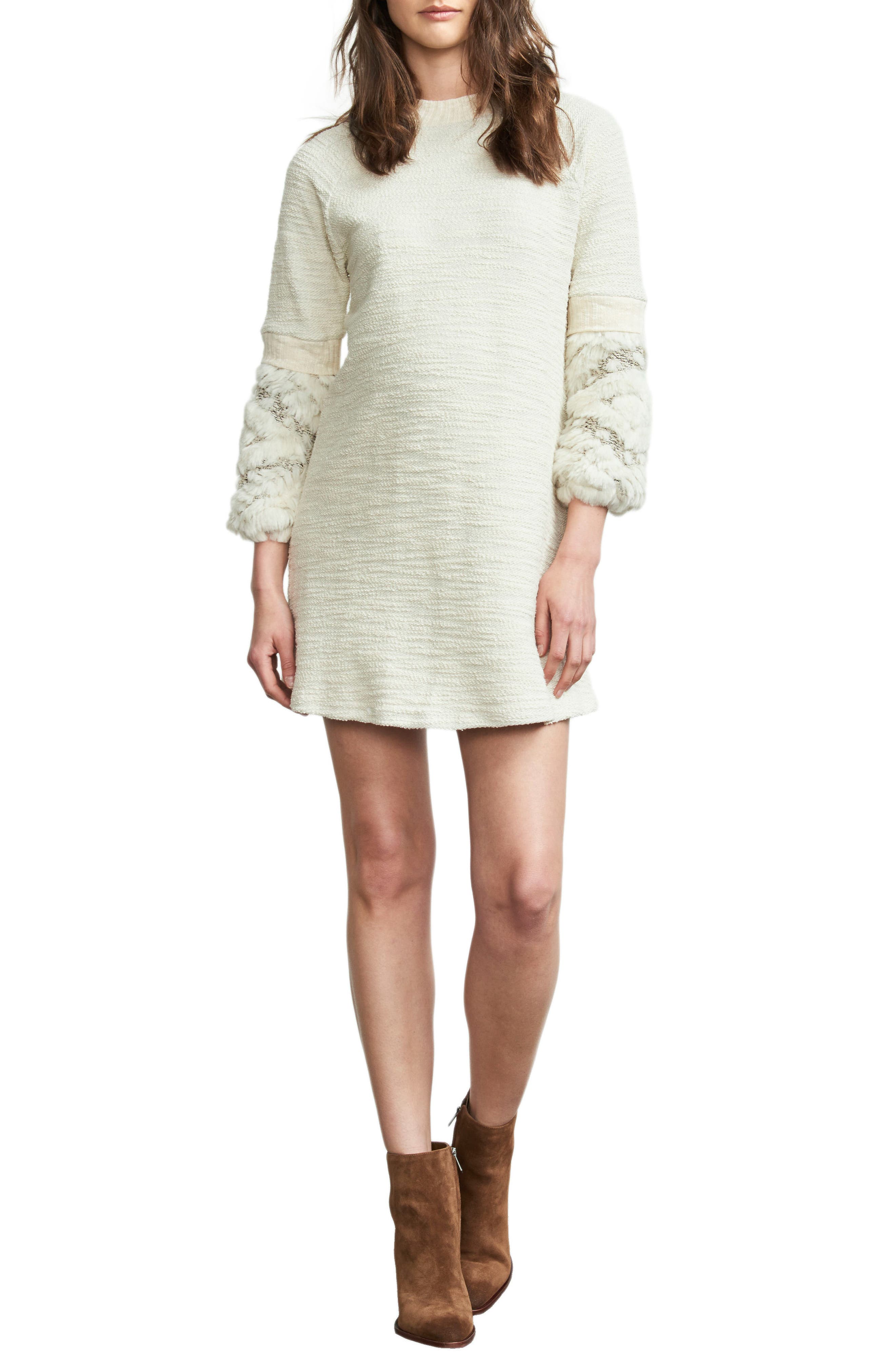 Maternal America Faux Fur Trim Maternity Dress, Beige