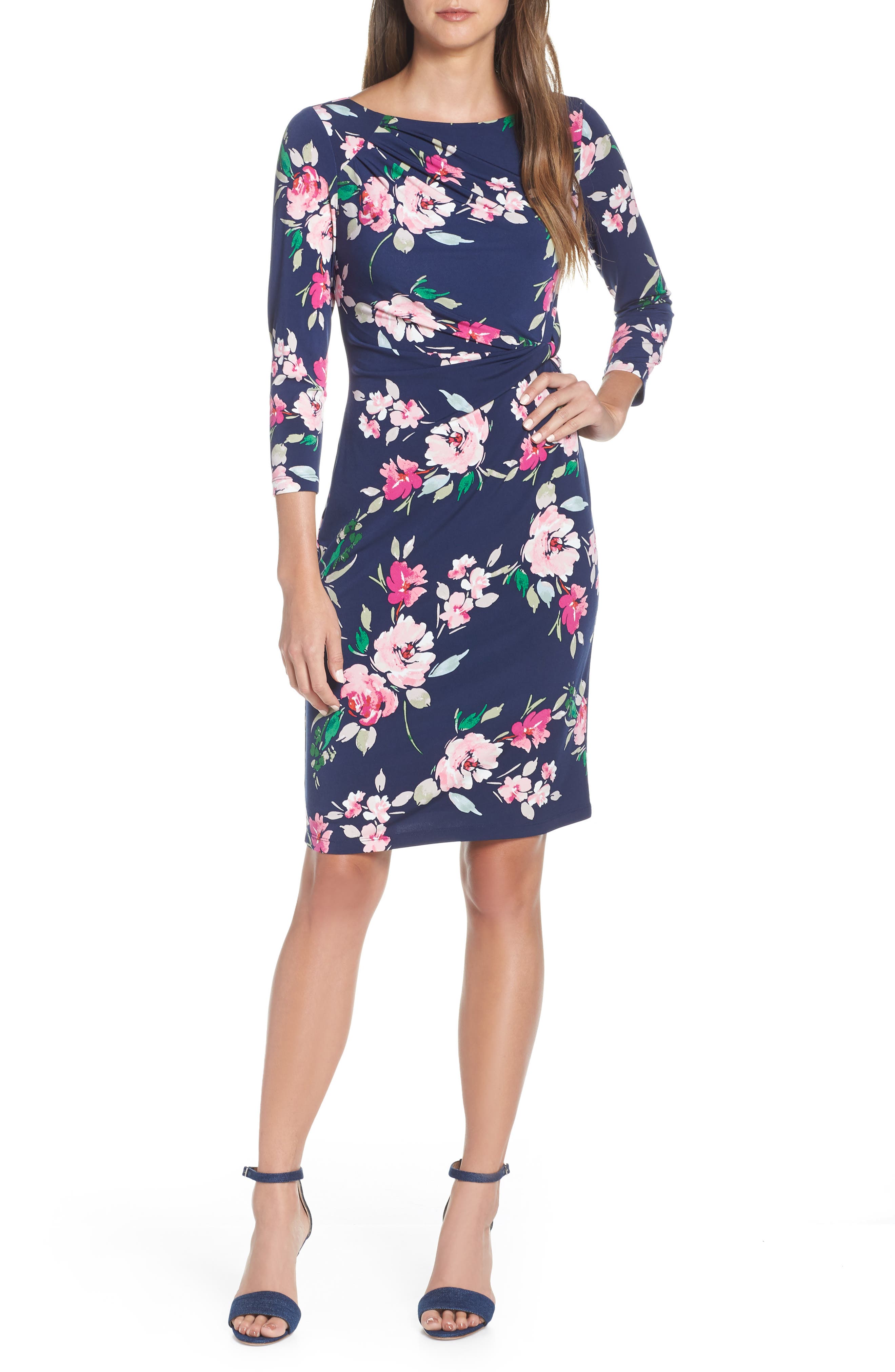 Eliza J Faux Wrap Sheath Dress, Blue