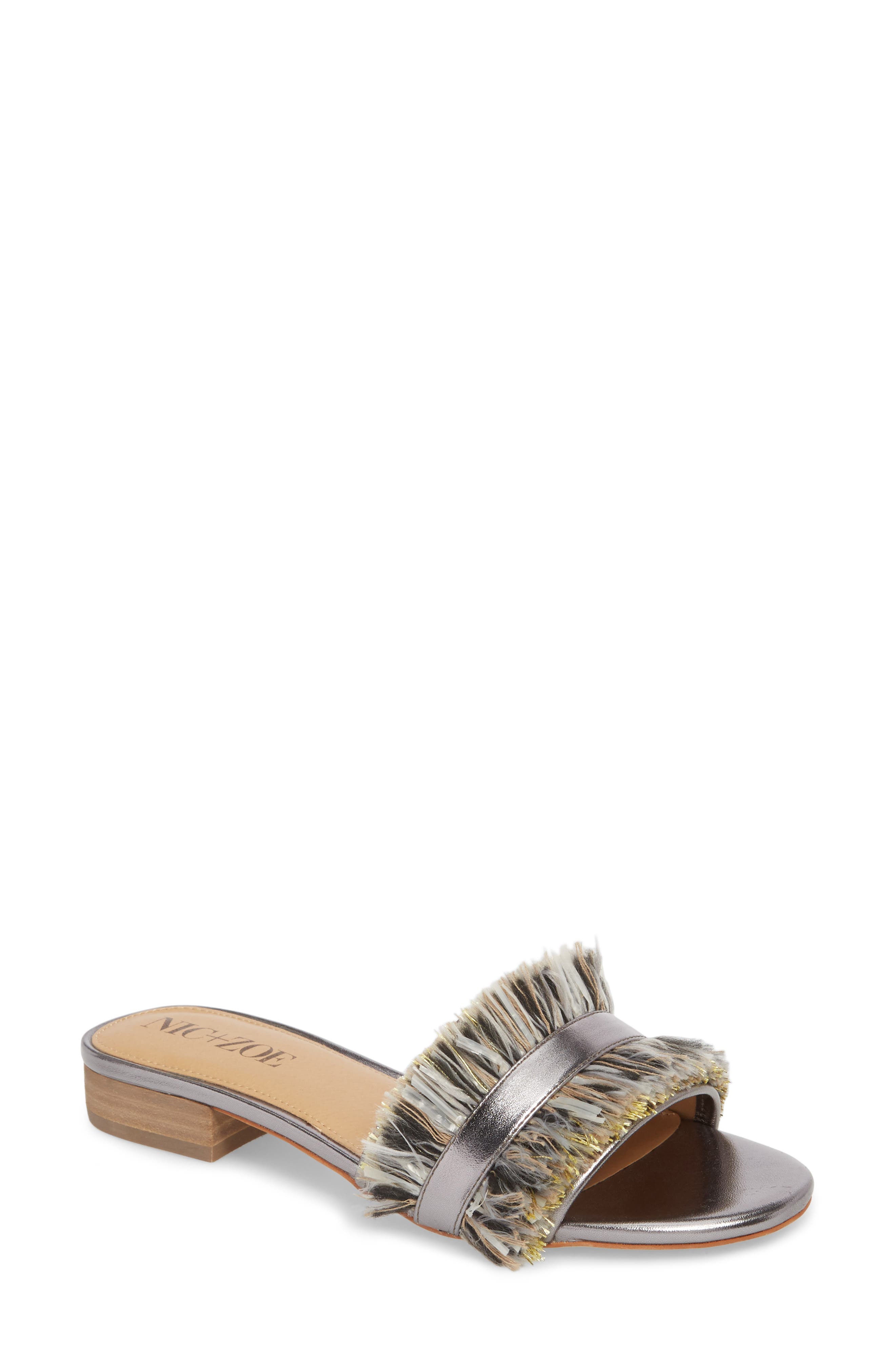 Nic + Zoe Sandy Fringe Slide Sandal- Grey