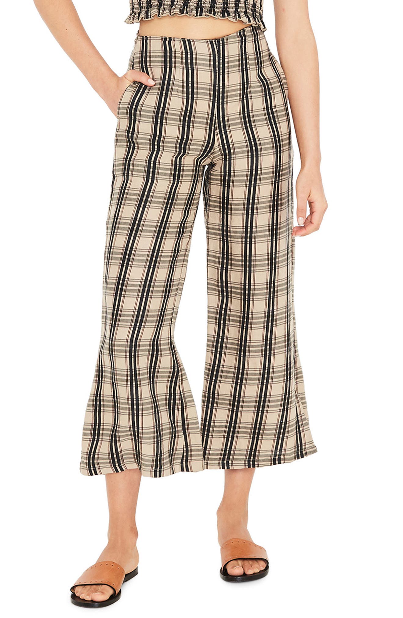Faithfull The Brand Carmen Plaid Crop Flare Pants, Black