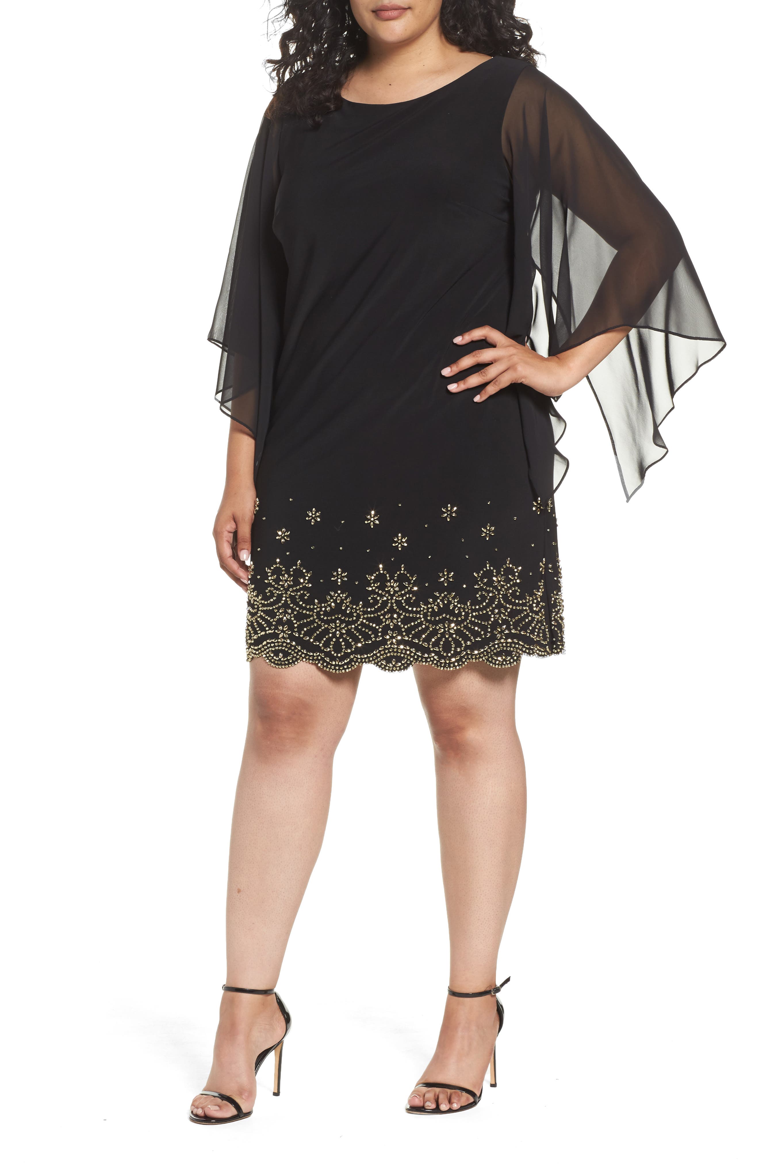 Plus Size Xscape Embellished Chiffon Shift Dress, Black