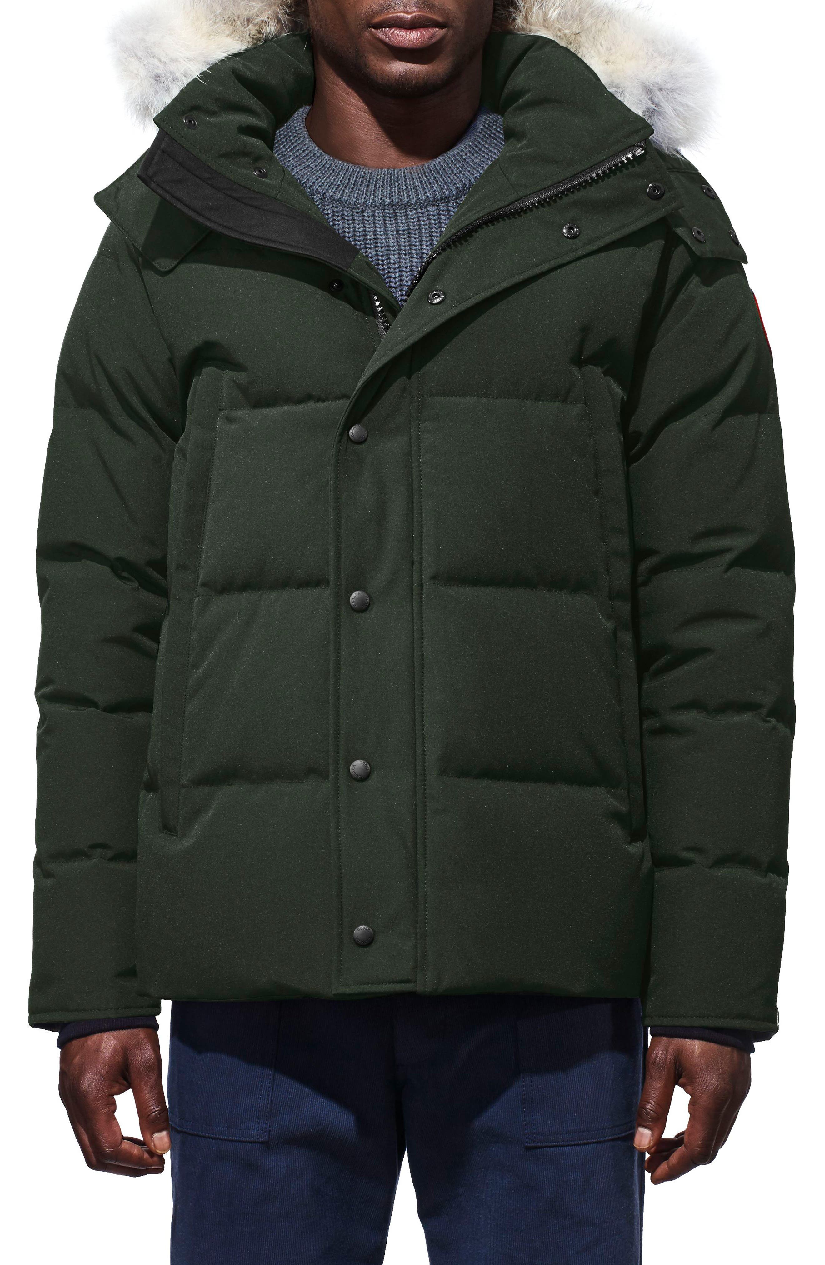 Canada Goose Wyndham Slim Fit Genuine Coyote Fur Trim Down Jacket, Grey