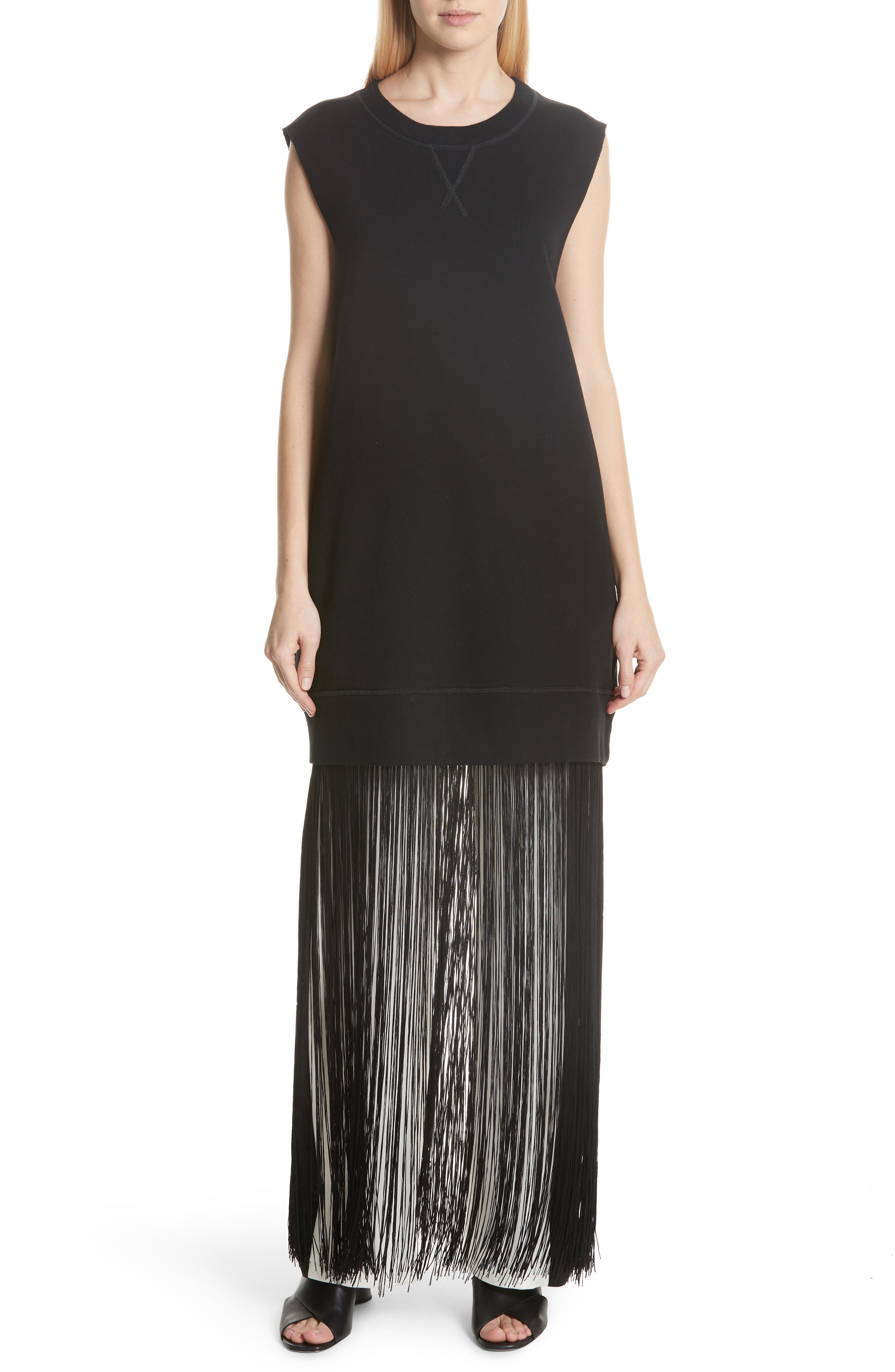 Mm6 Maison Margiela Fringe Hem Sweatshirt Dress, Black