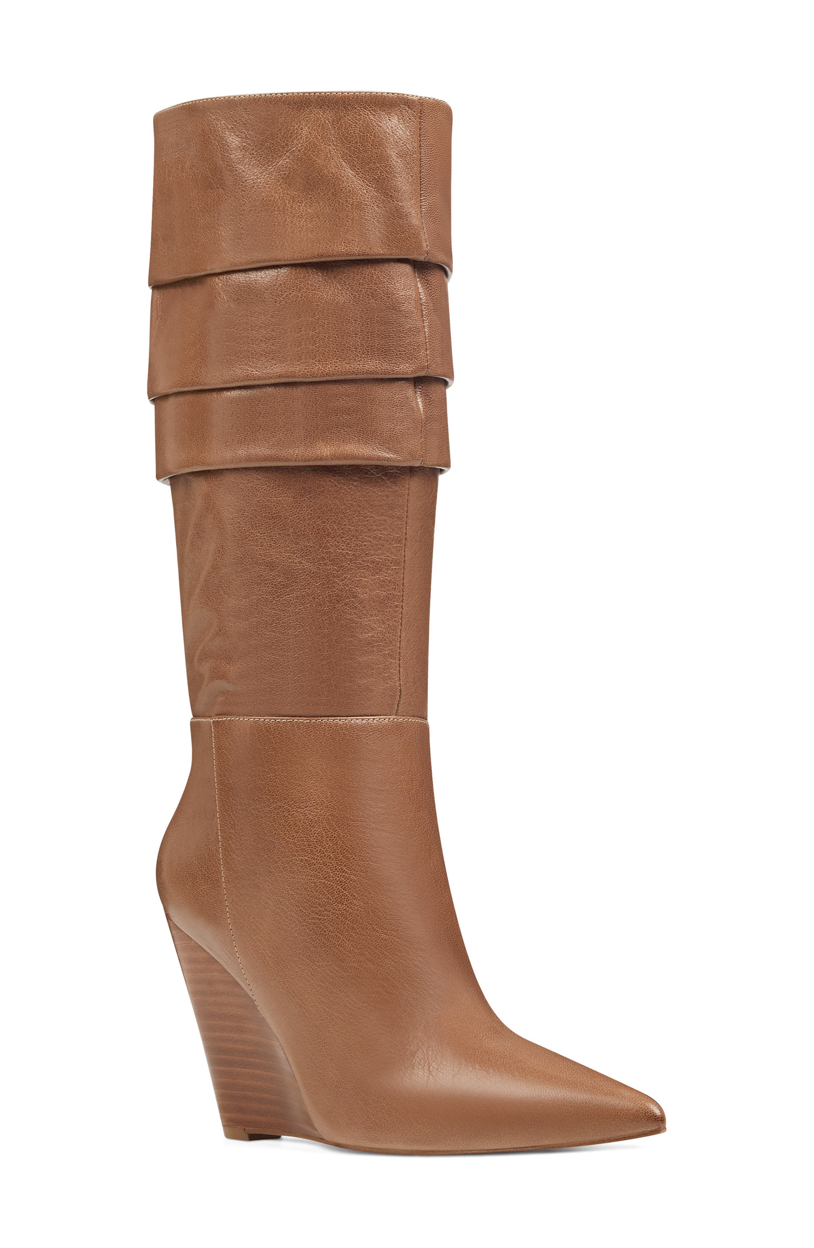 Nine West Vernese Tiered Knee High Wedge Boot- Brown