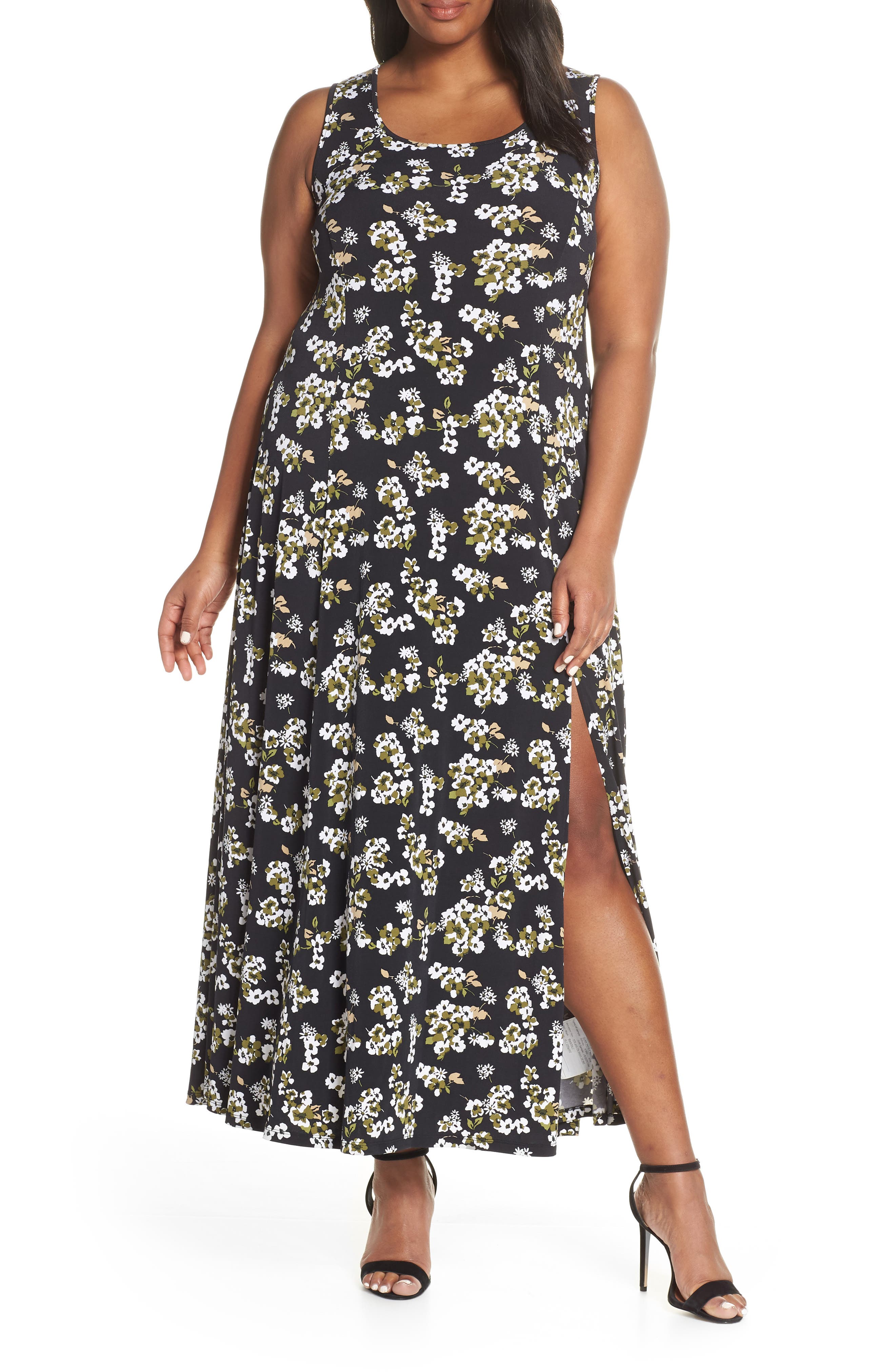 Plus Size Michael Michael Kors Glam Paint Side Slit Maxi Dress, Black