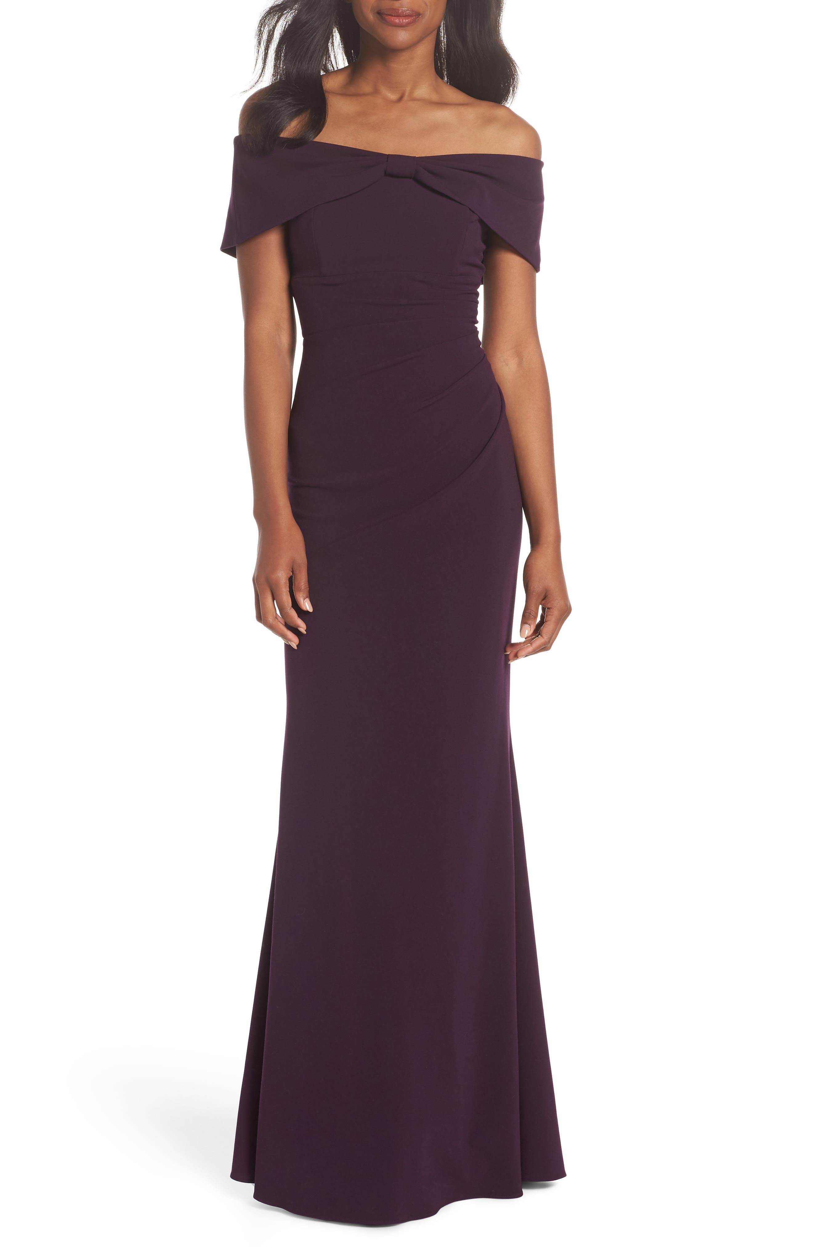 Eliza J Knot Front Off The Shoulder Gown, Purple