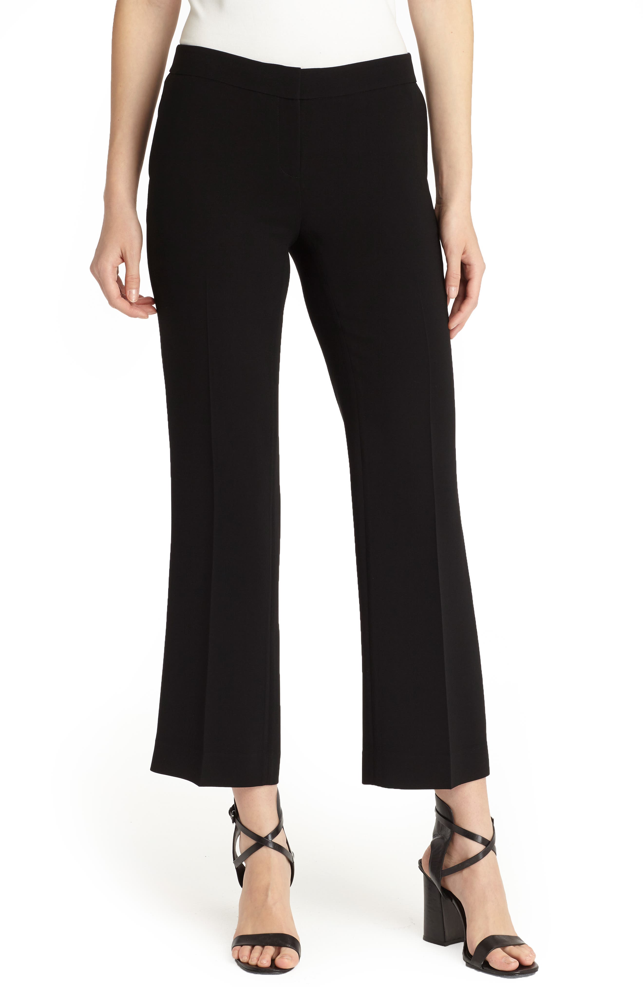 Lafayette 148 New York Manhattan Finesse Crepe Crop Flare Pants, Black