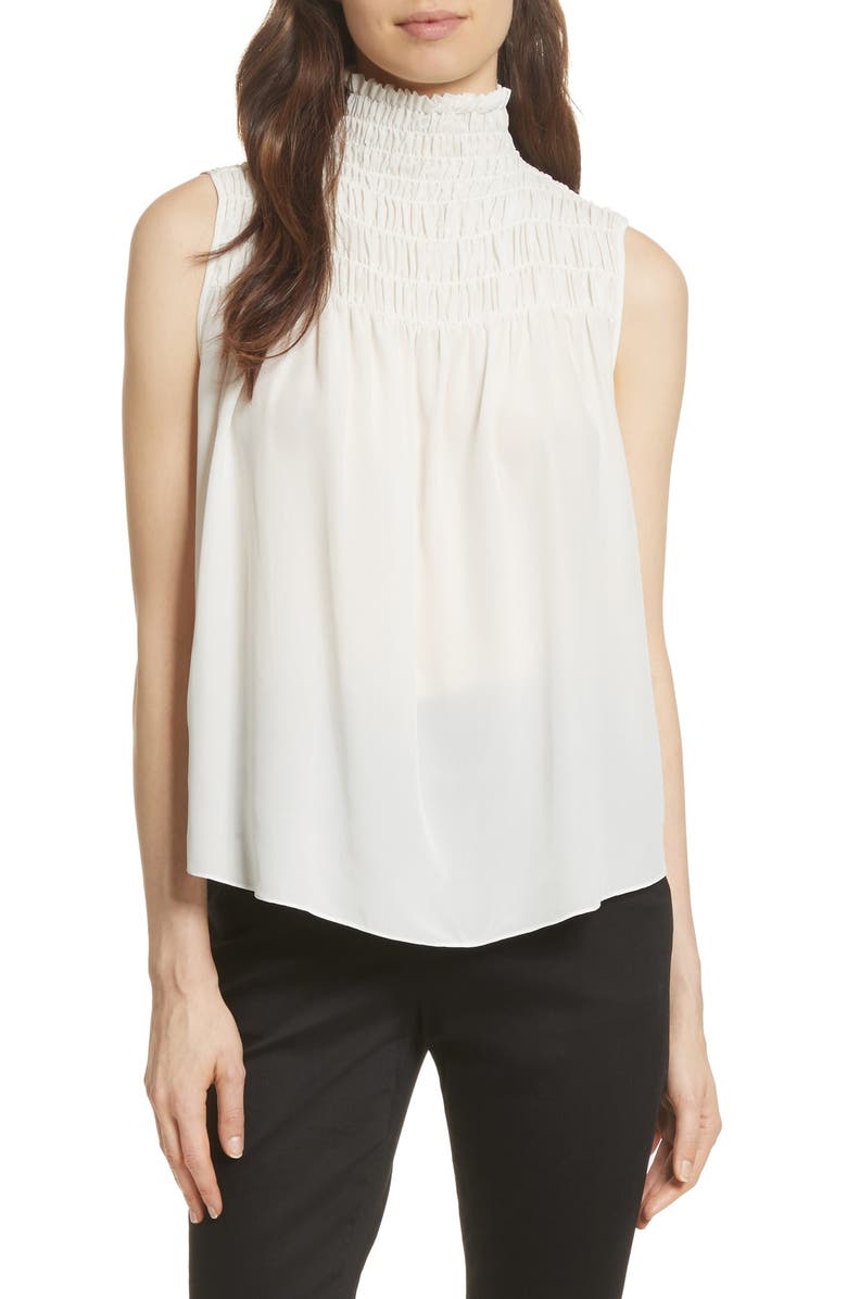 Frame Smocked Sleeveless Silk Blouse In Off White | ModeSens
