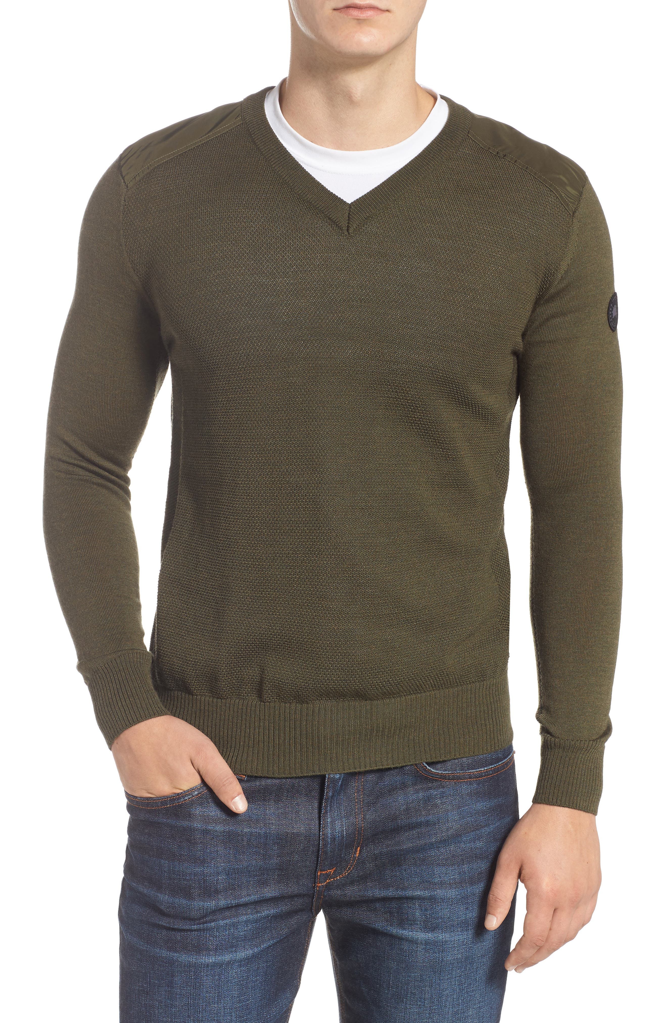 Canada Goose Mcleod V-Neck Regular Fit Merino Wool Sweater, Green