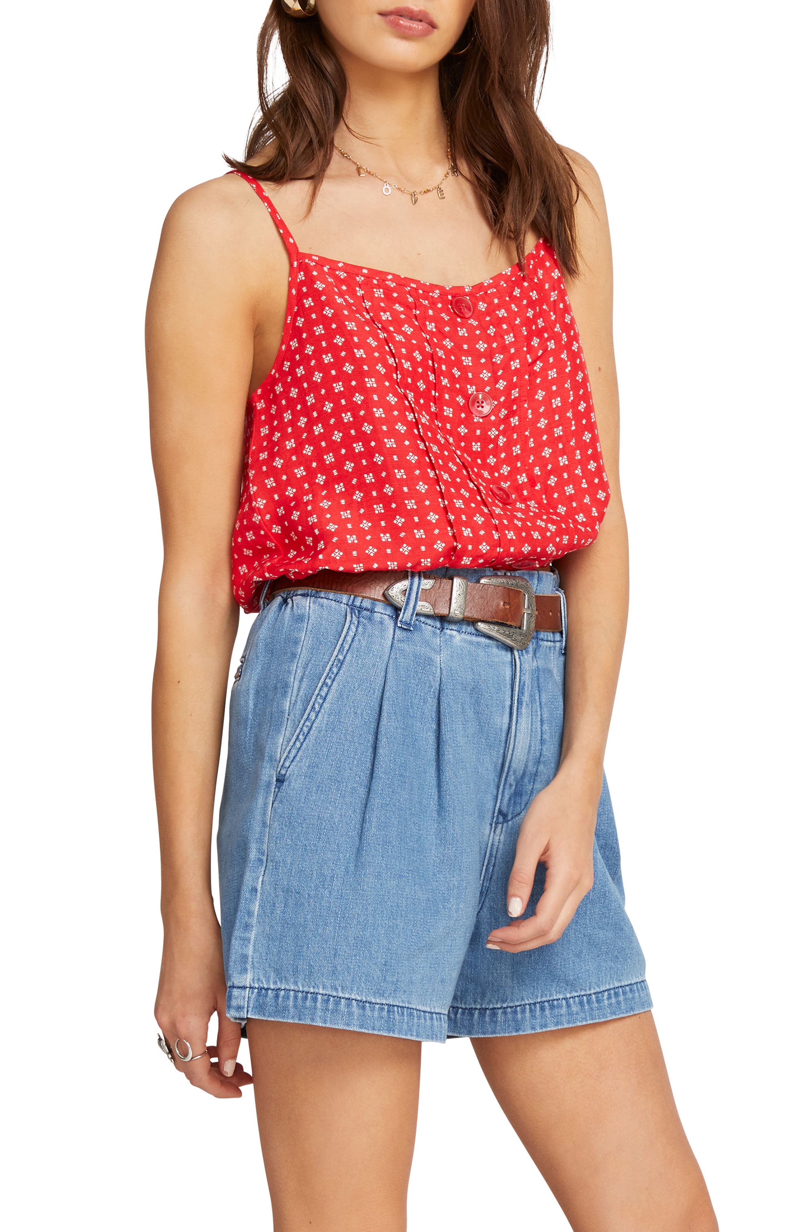 Volcom Deep Tracks Linen Blend Crop Camisole Top, Red