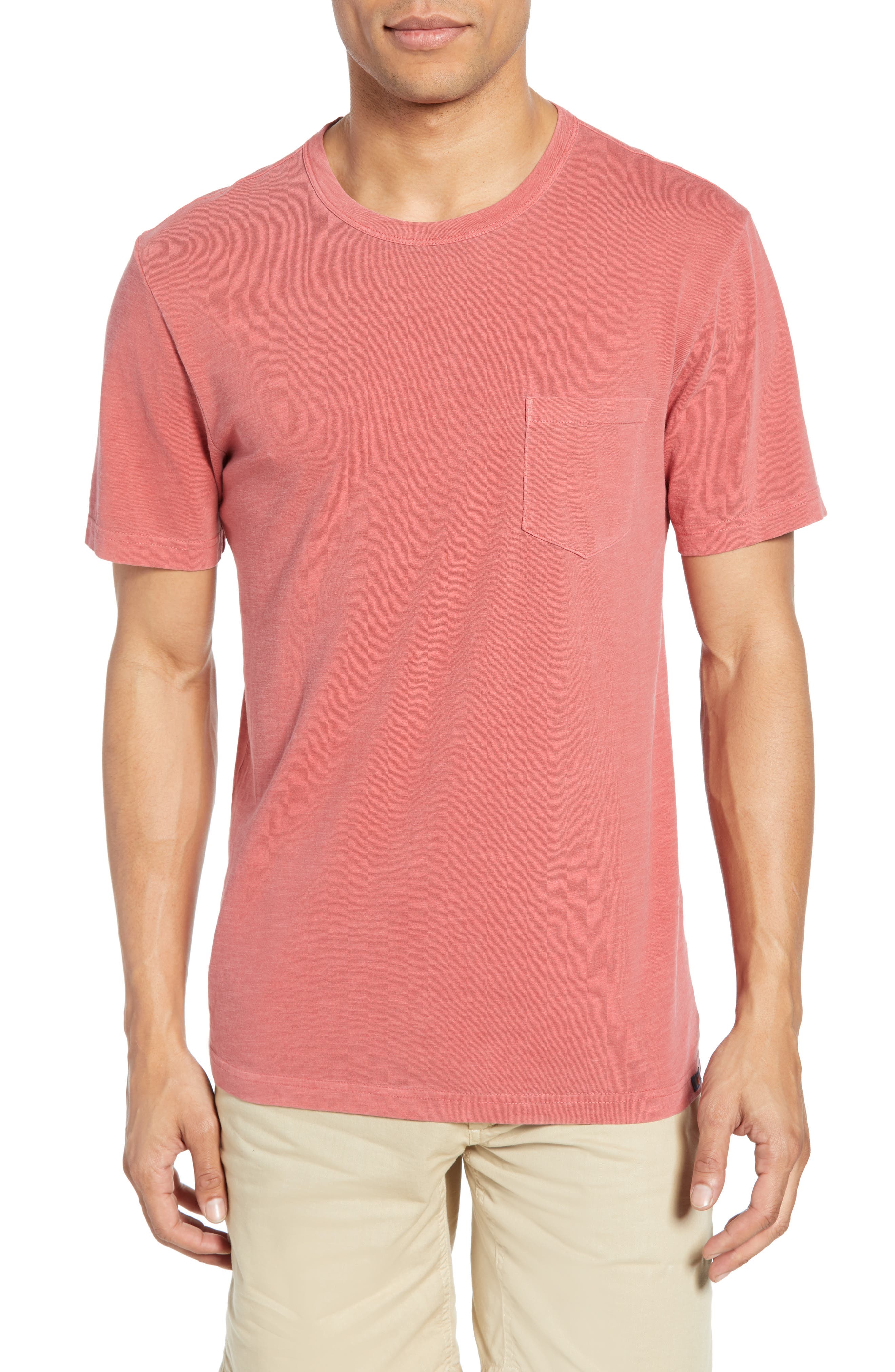 Faherty Sunwashed Regular Fit Pocket T-Shirt, Red