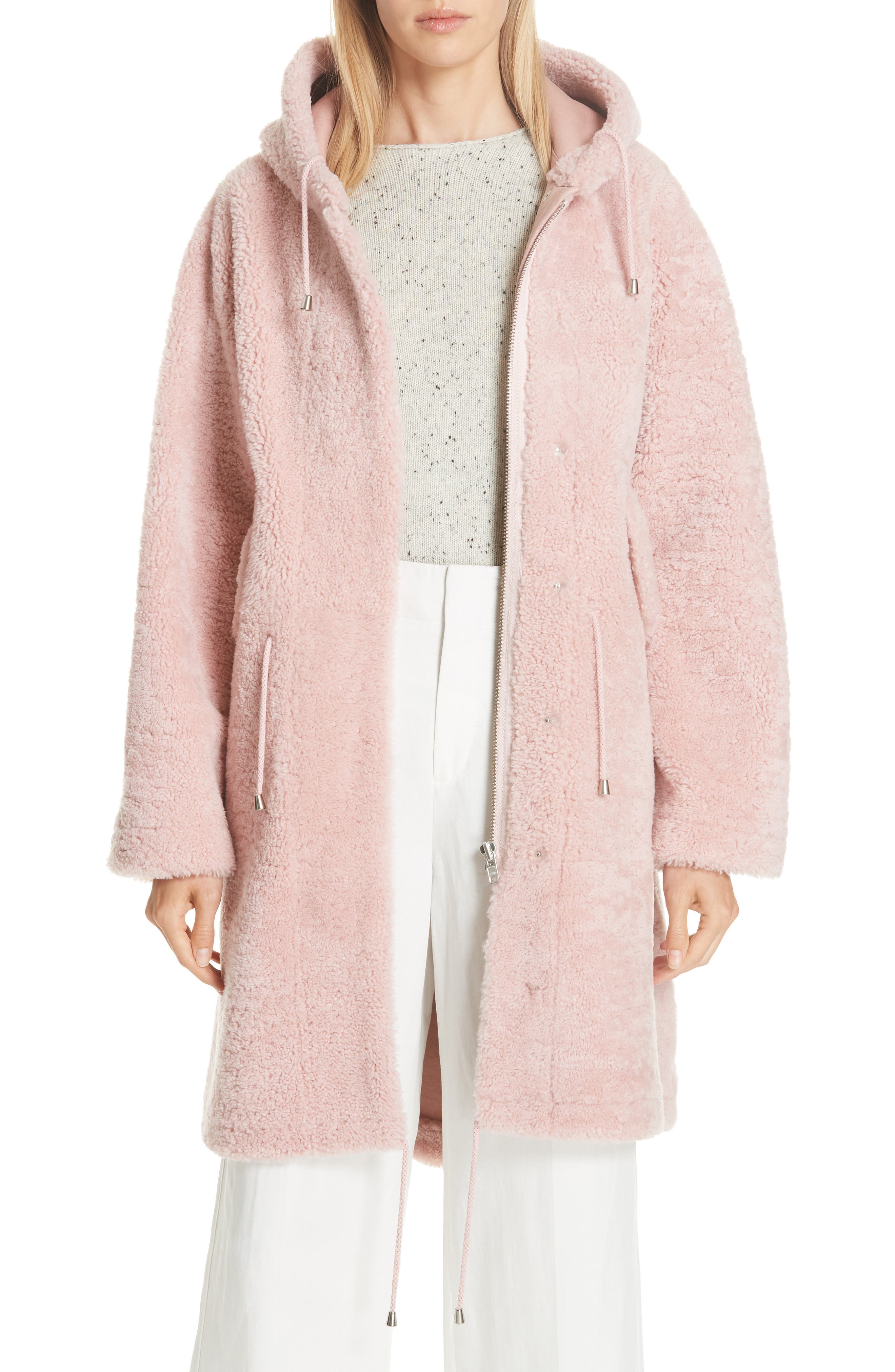 Anne Vest Parker Genuine Shearling Hooded Coat, 4 DE - Pink
