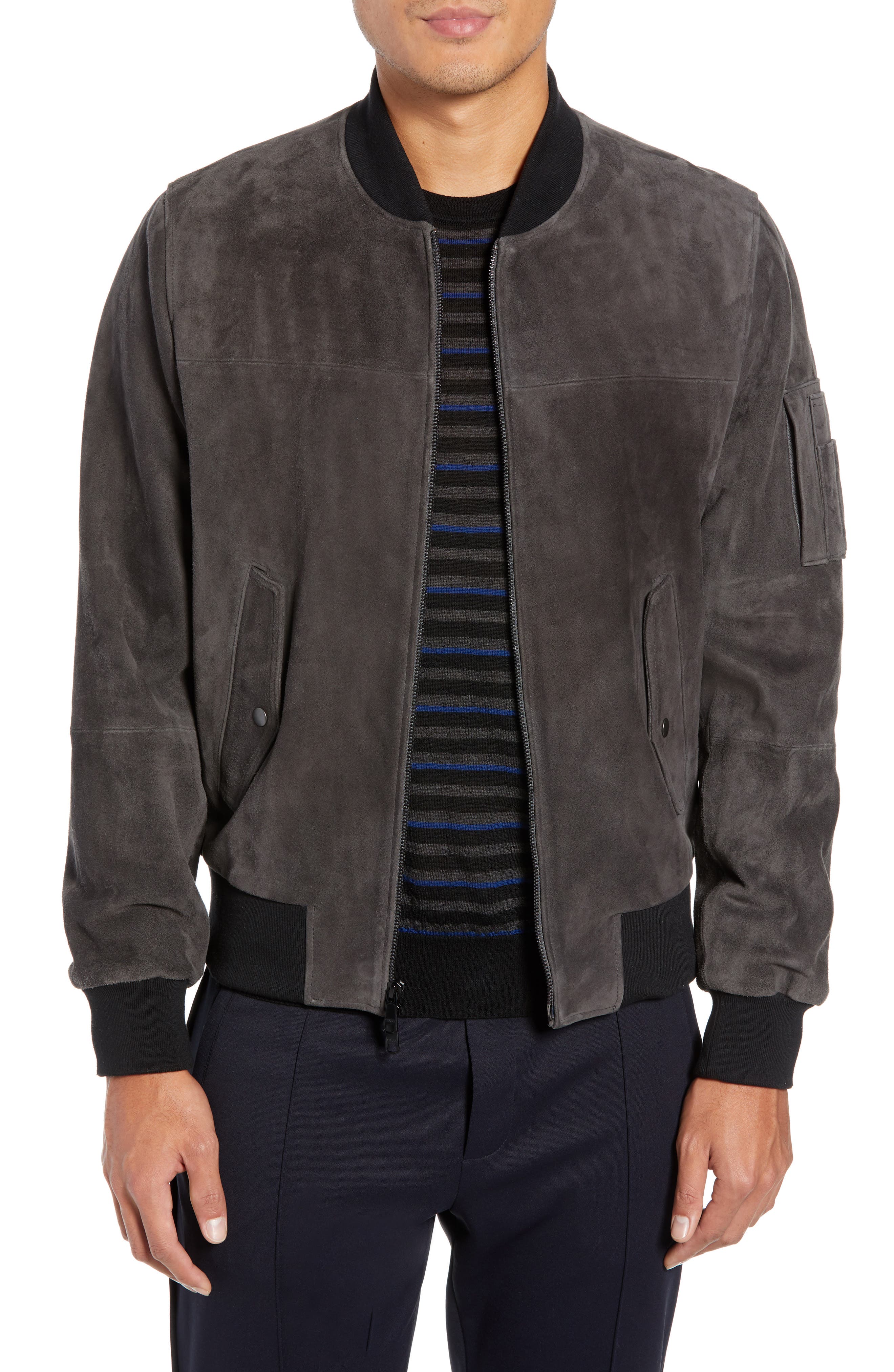 Vince Suede Bomber Jacket, Grey
