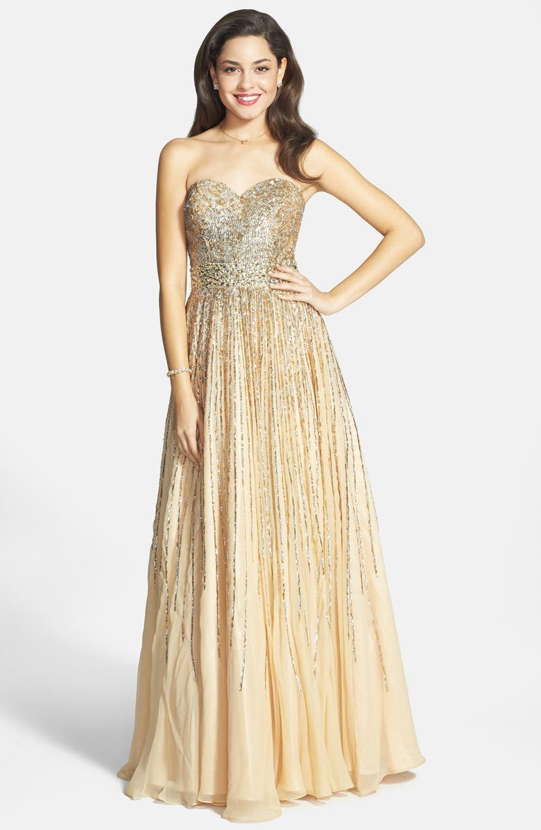 Sherri Hill Sequin Coated Strapless Chiffon Gown Nordstrom Sequin Coated Strapless Chiffon Gown