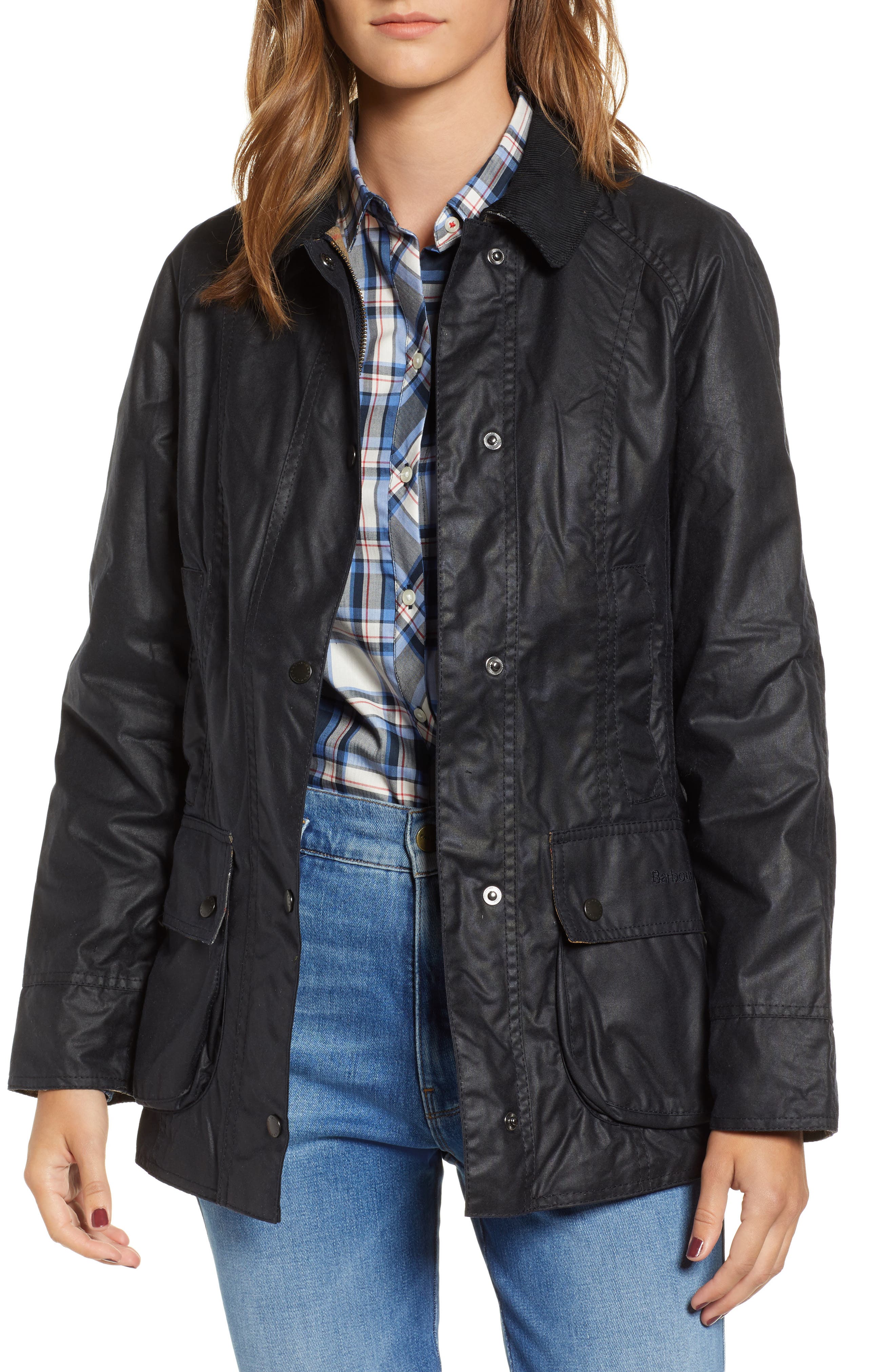 Barbour Beadnell Waxed Cotton Jacket, 18 UK - Blue