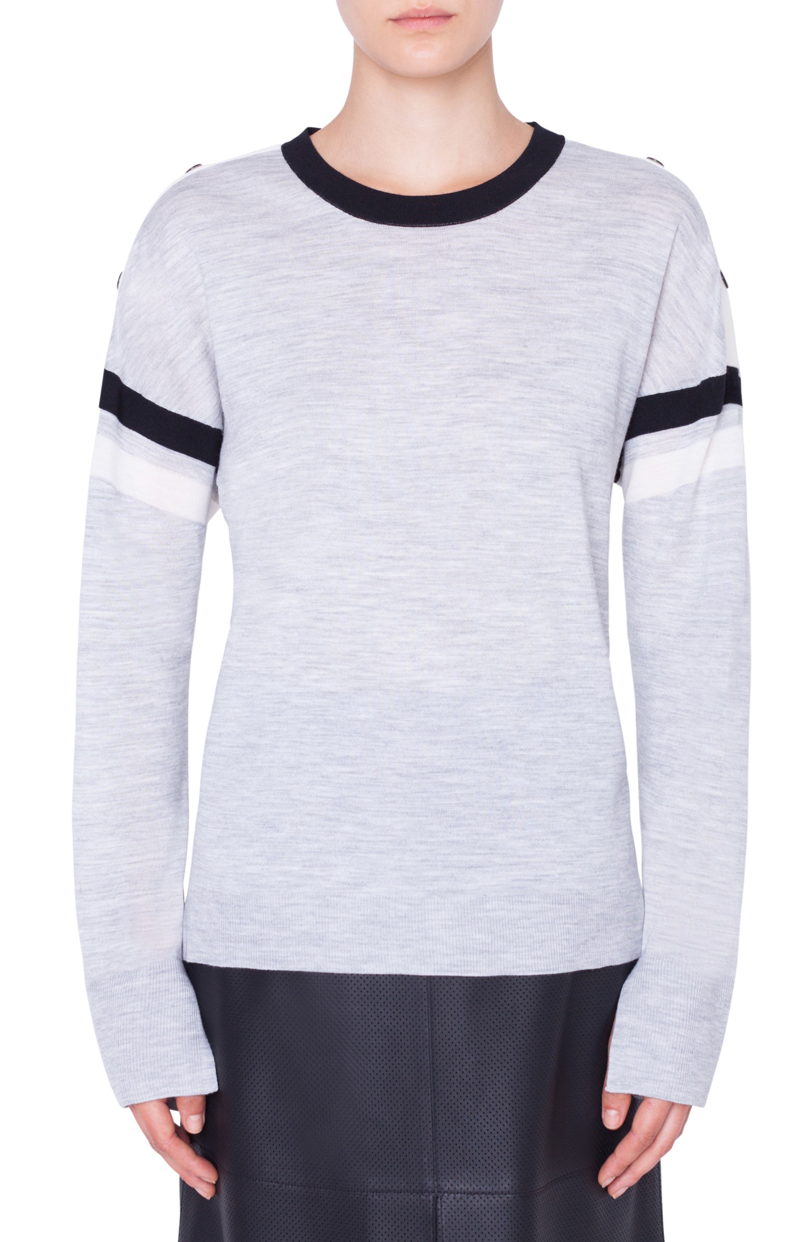 Akris Punto Shoulder Snap Merino Wool Sweater, Grey