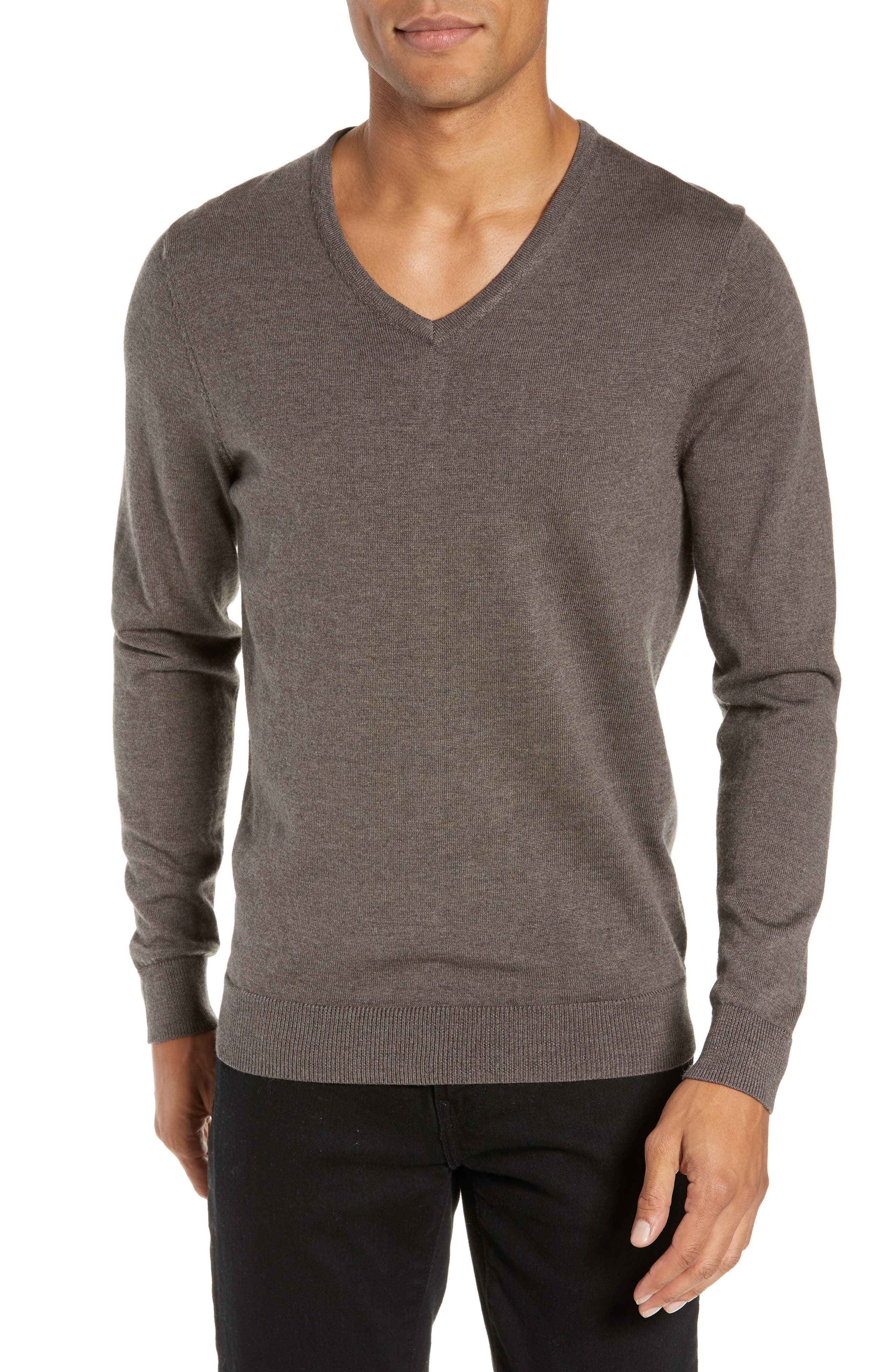 Nordstrom Shop V-Neck Merino Wool Sweater, Brown