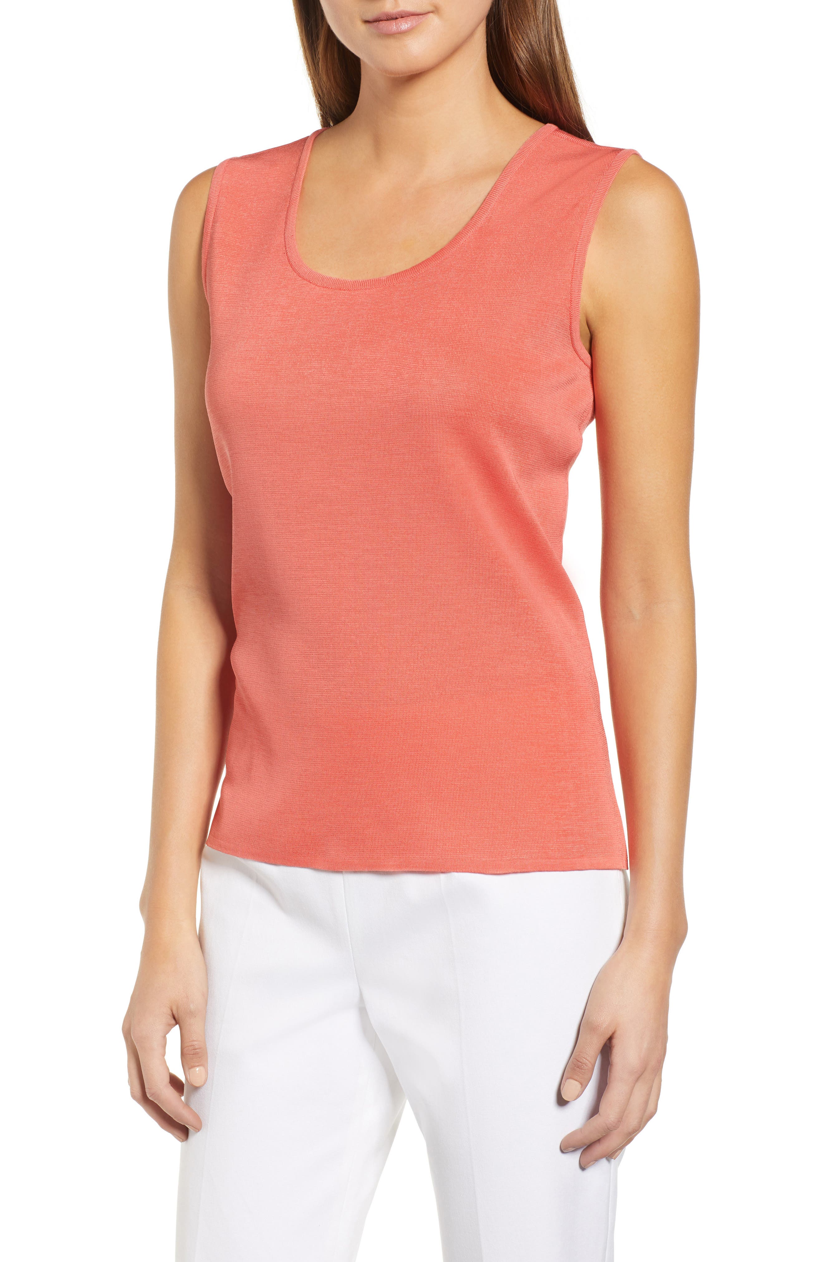 Ming Wang Scoop Neck Tank, Coral