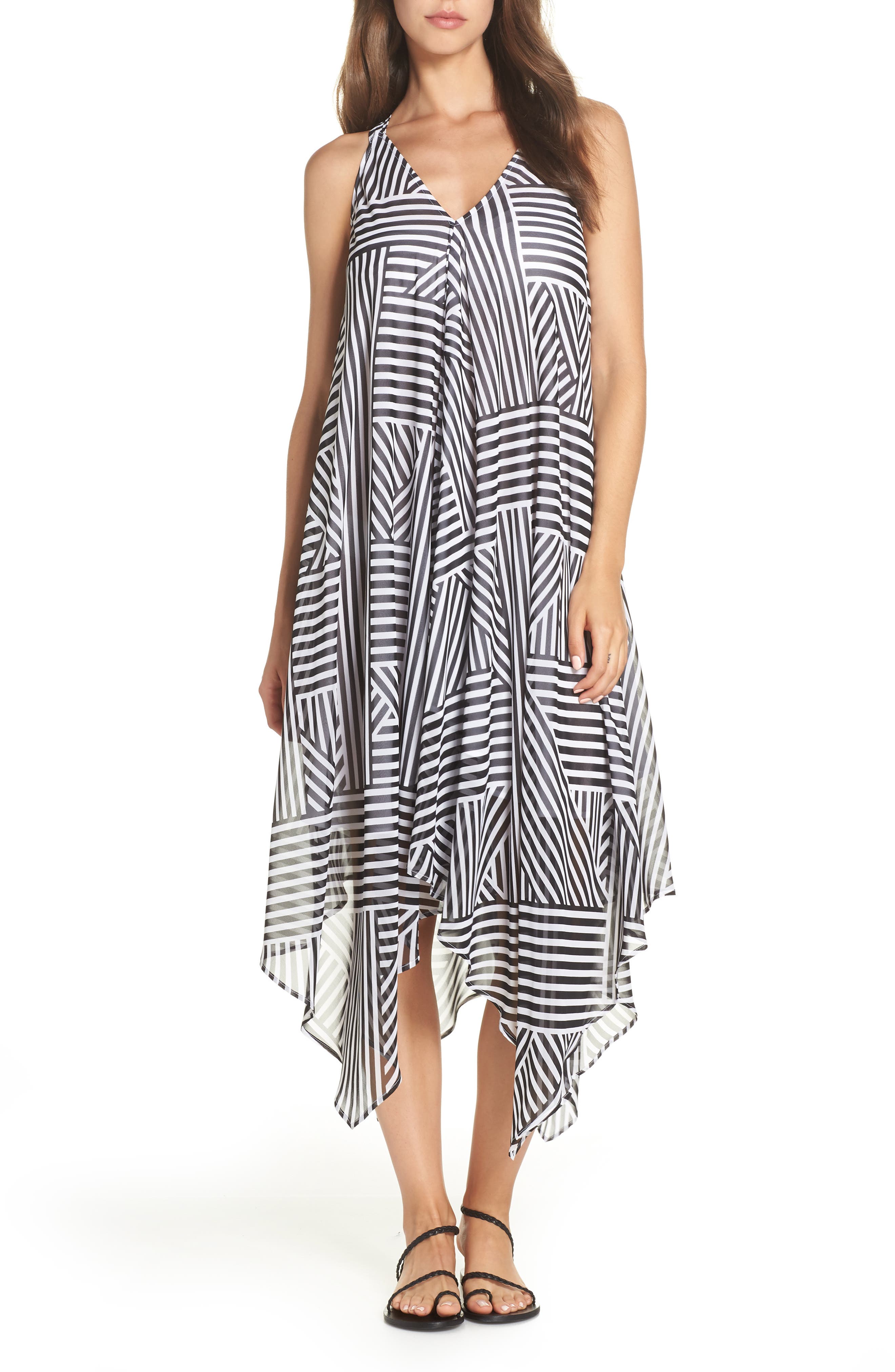 Tommy Bahama Fractured Stripe Scarf Print Cover-Up, Black