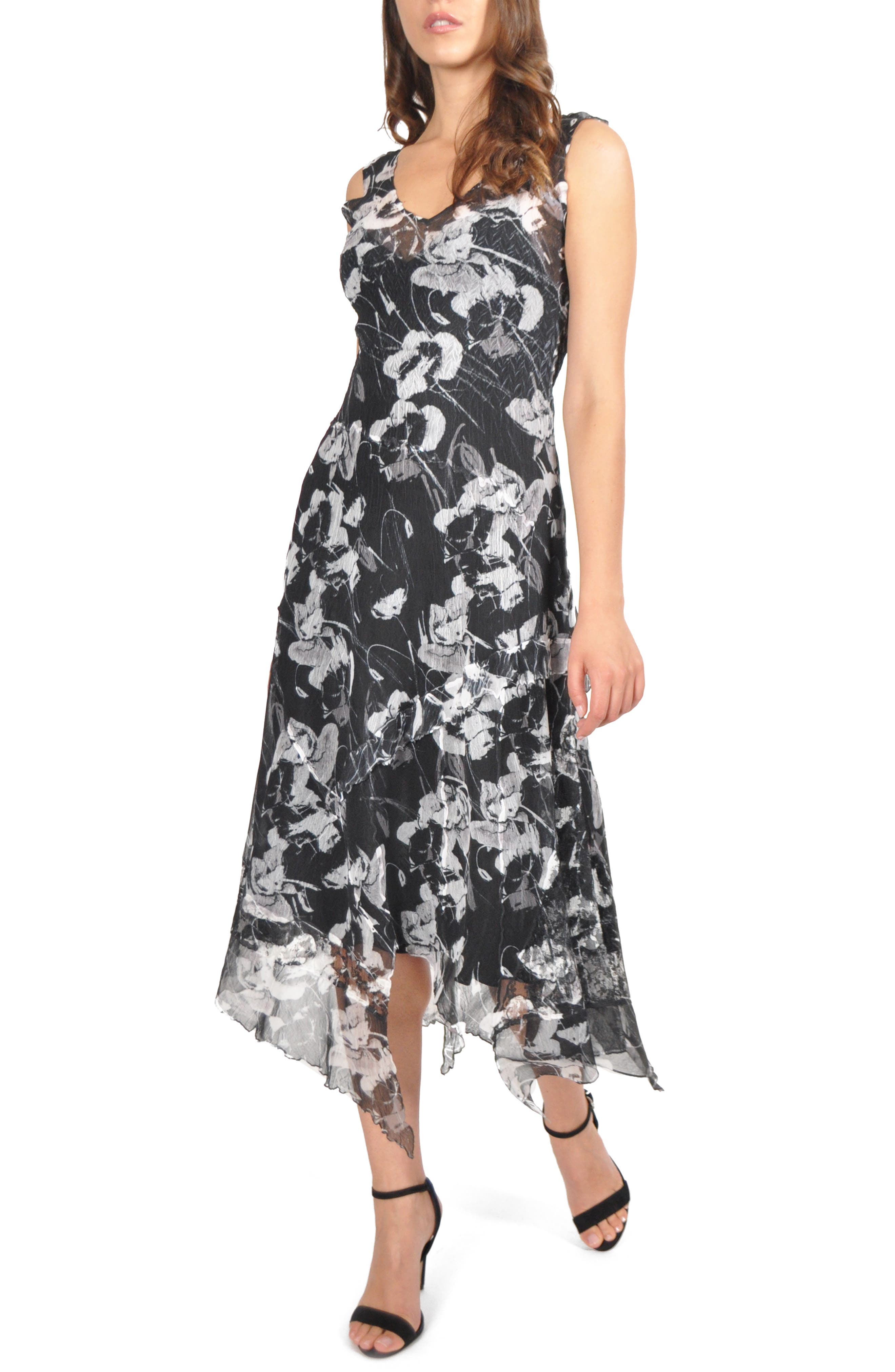 Komarov Handkerchief Hem Midi Dress, Black