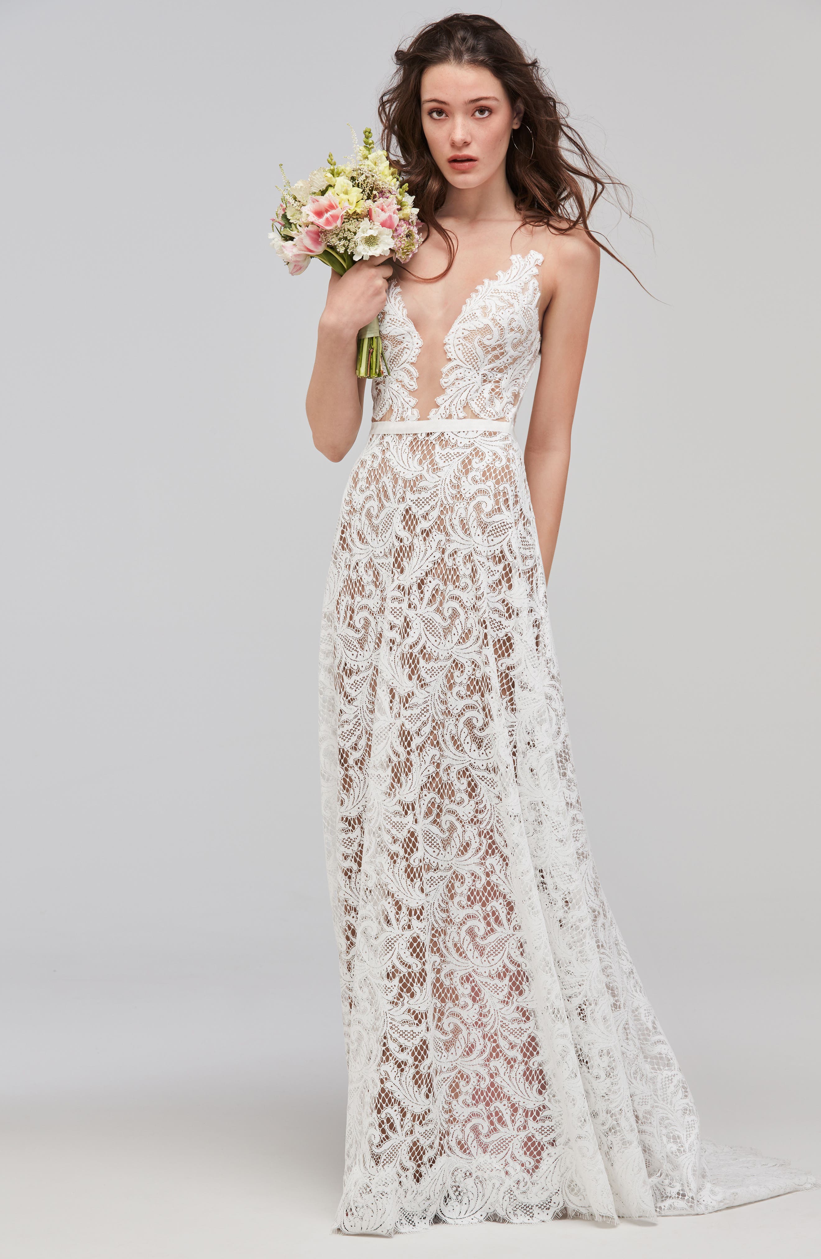 Willowby Asa Sleeveless Lace & Tulle A-Line Gown, Ivory